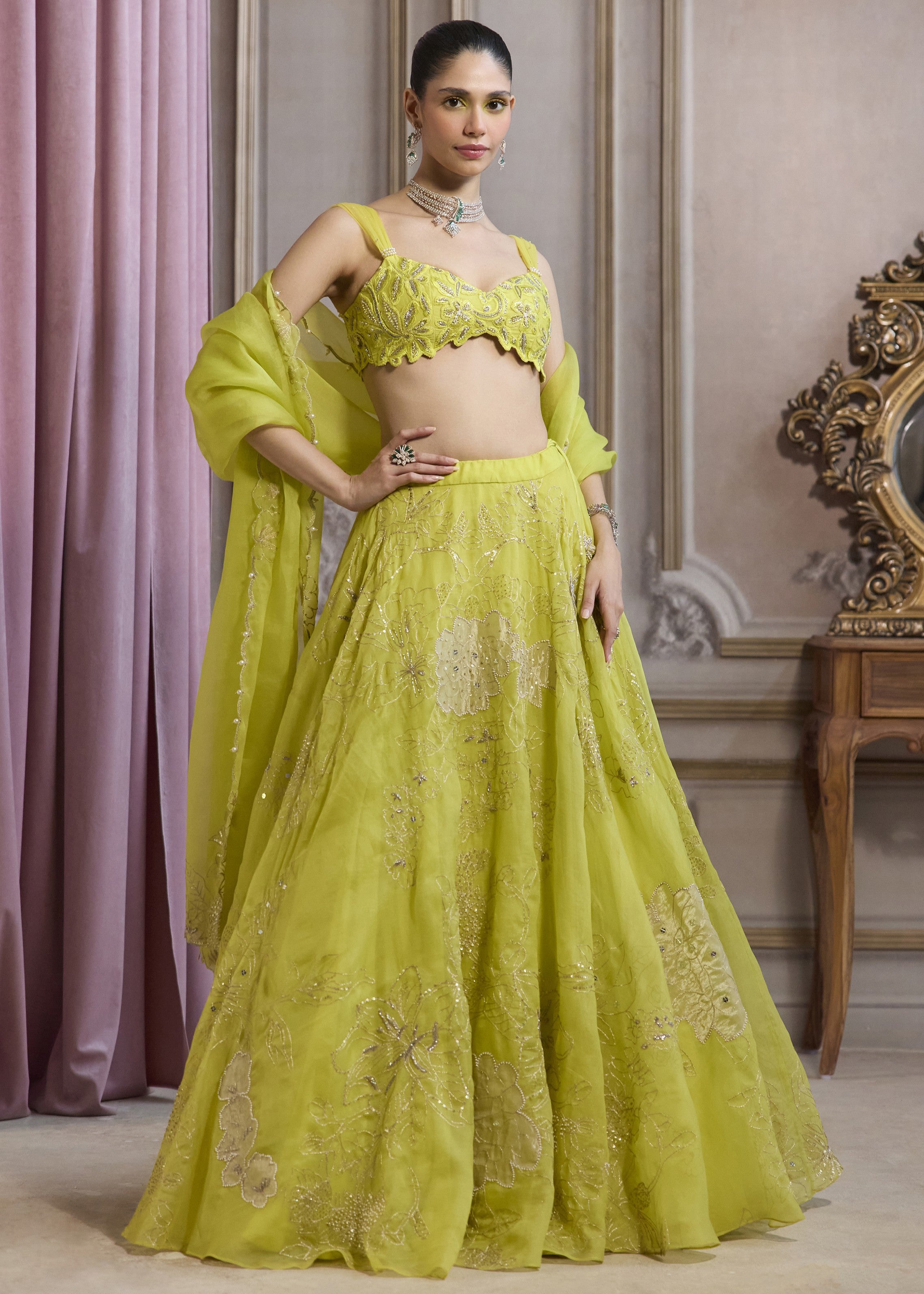 Neon Green Organza Lehenga