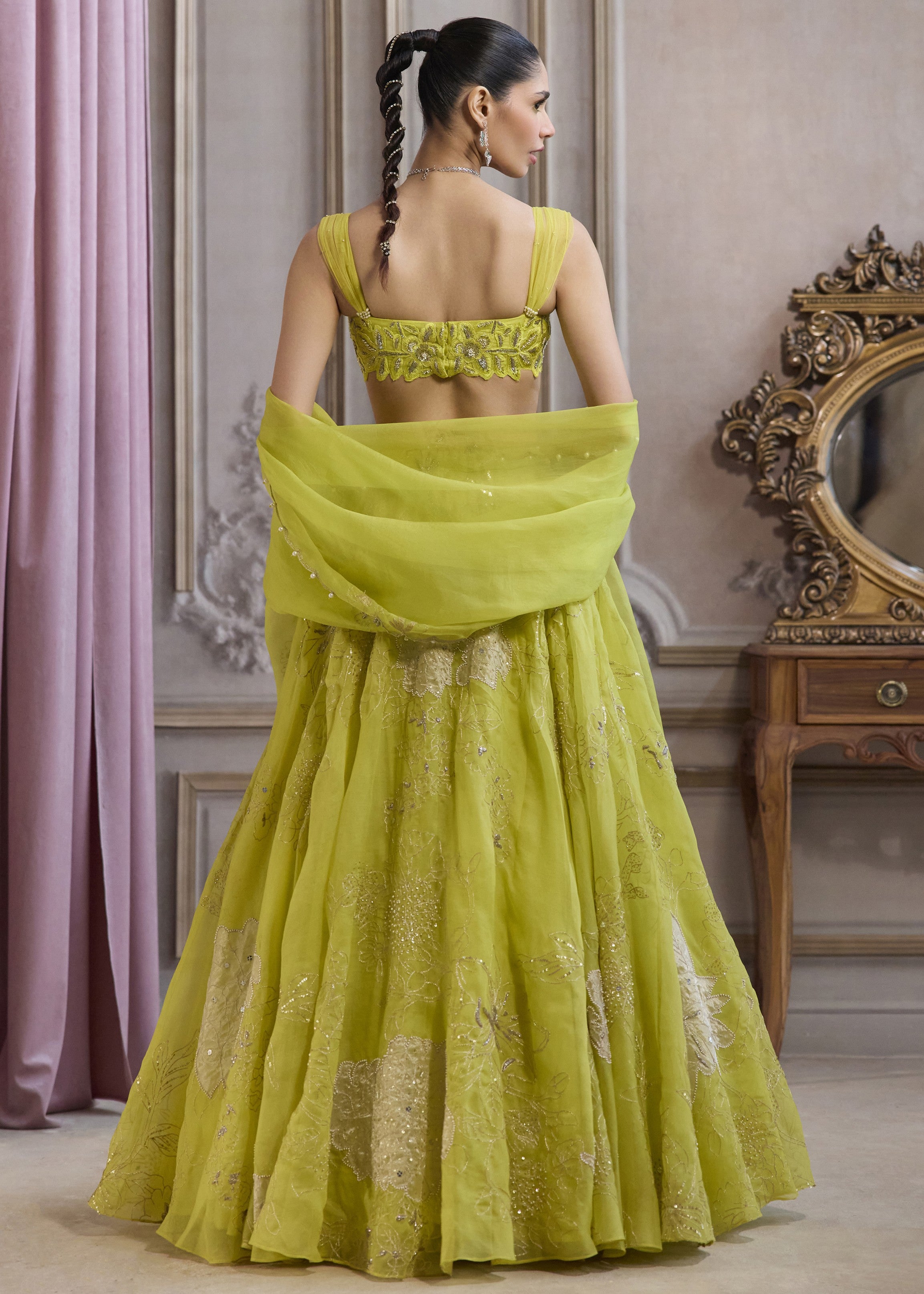 Neon Green Organza Lehenga