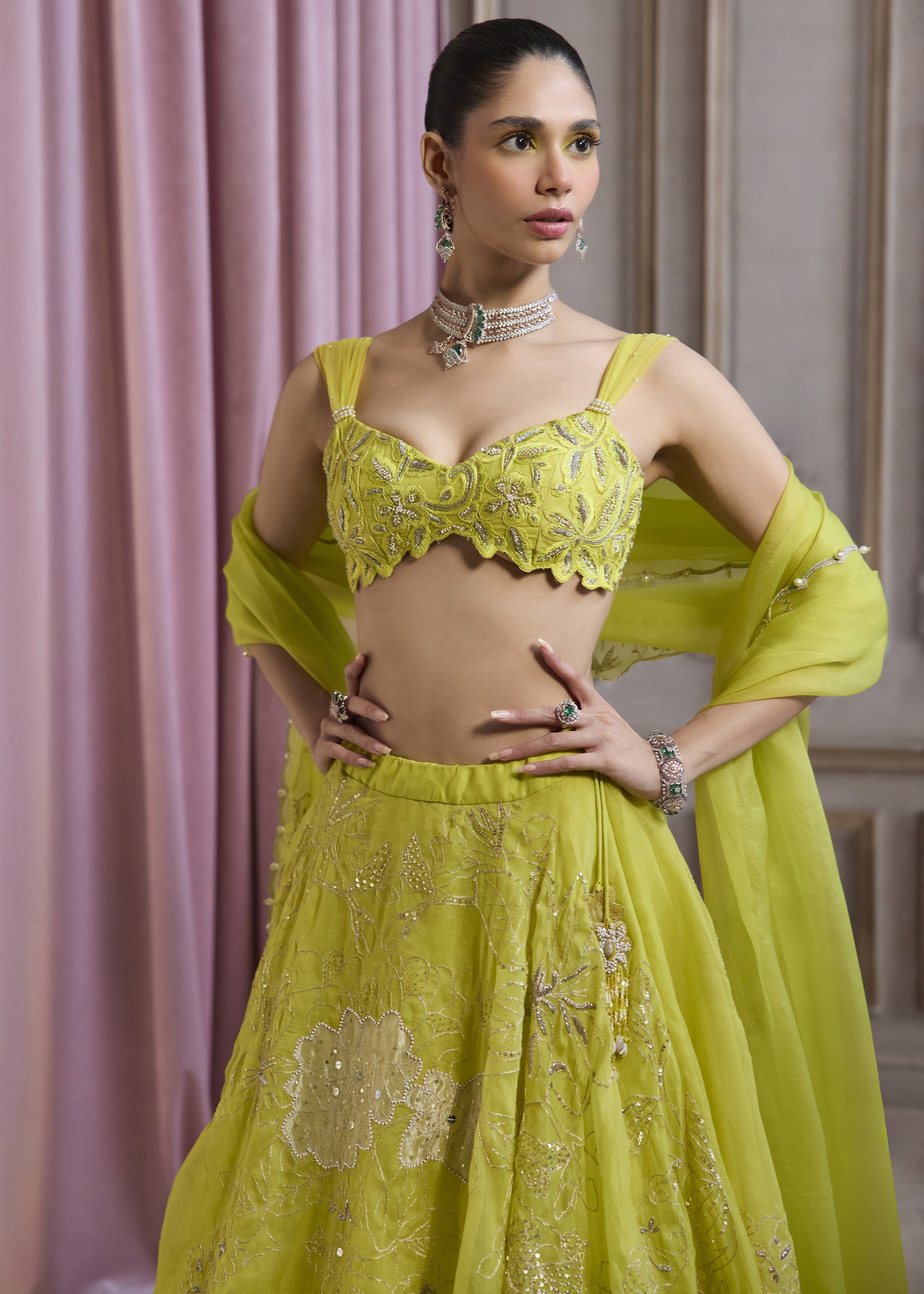 Neon Green Organza Lehenga