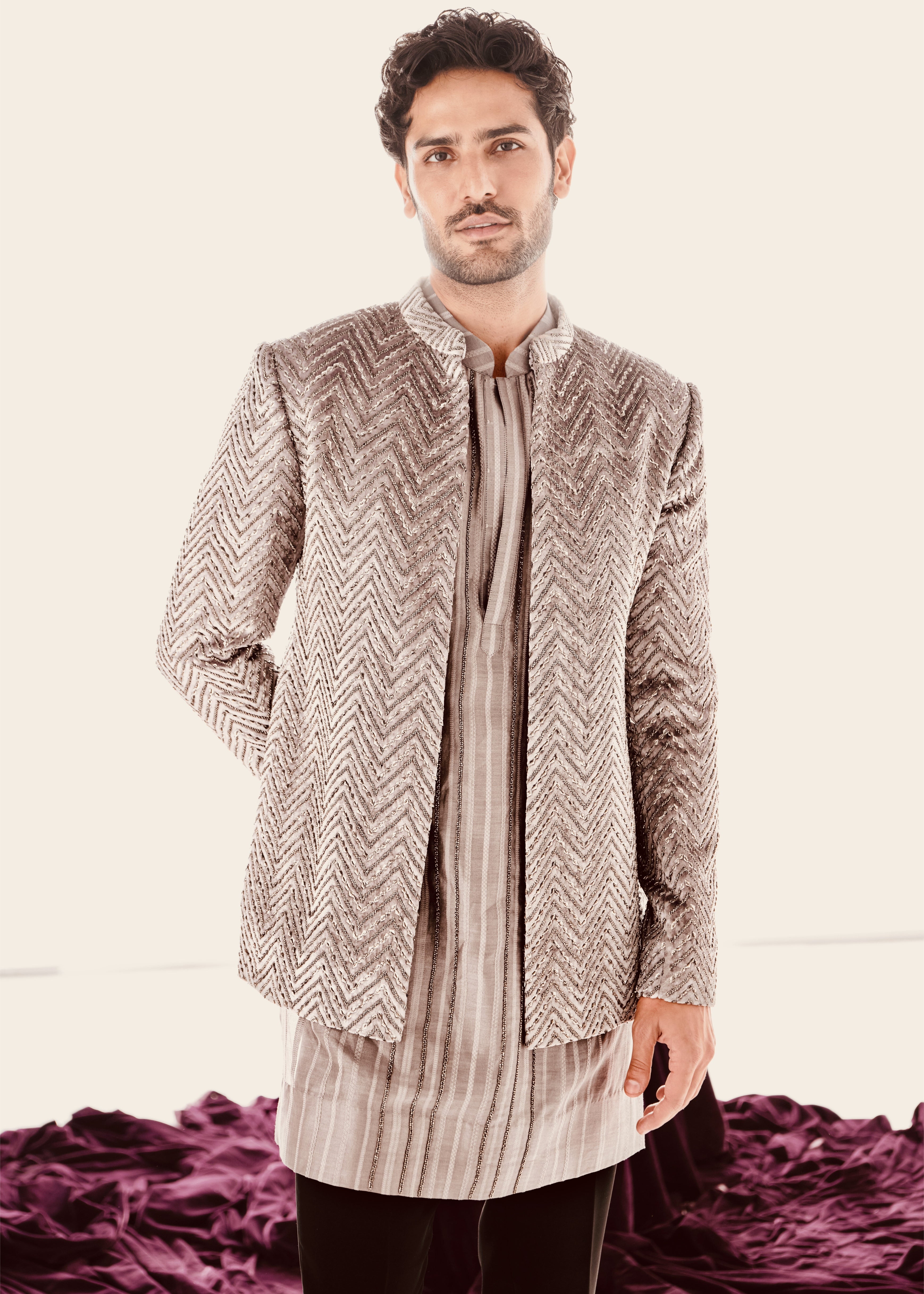 Taupe Chevron Bandhgala