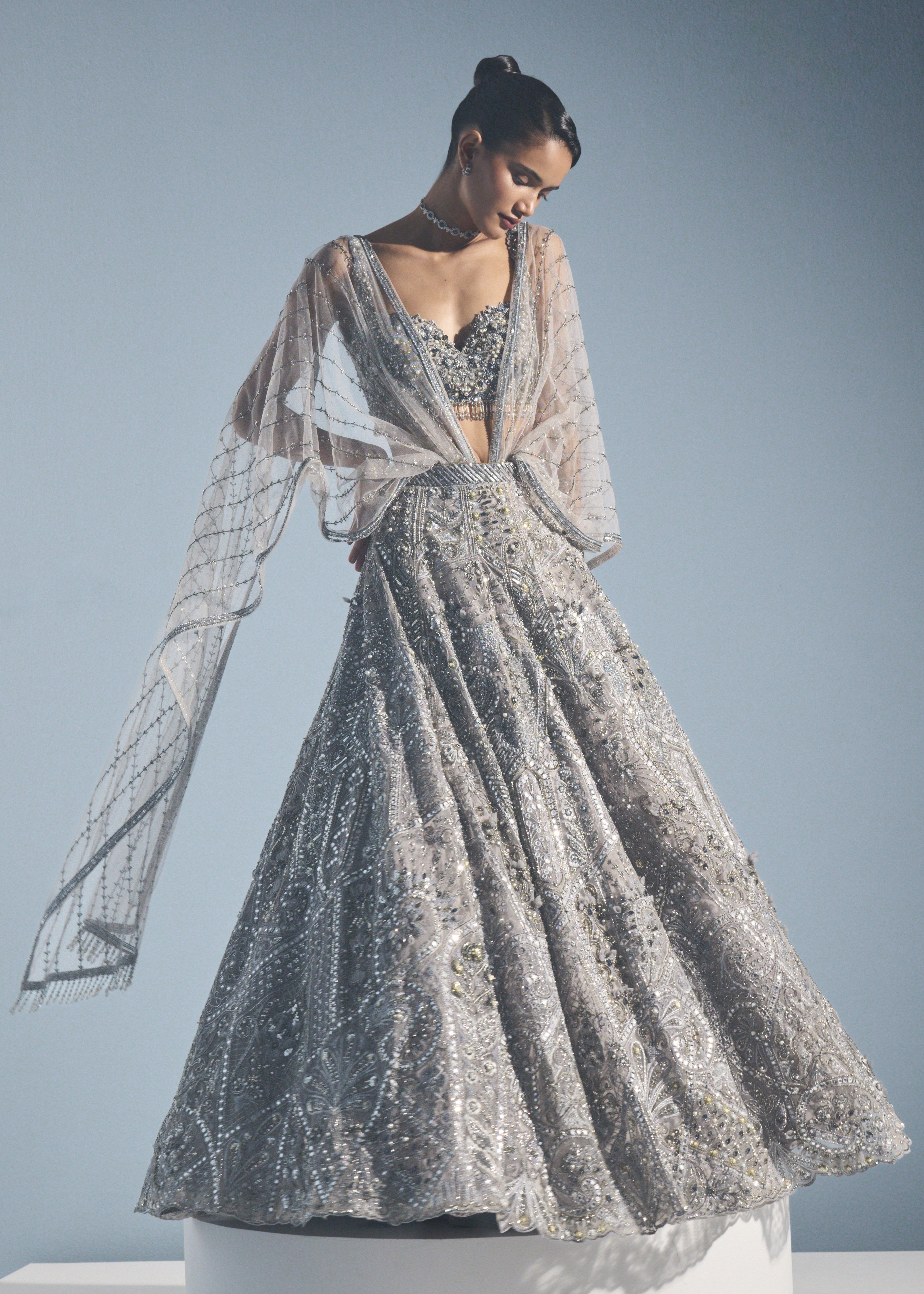 Grey Tulle Lehenga Set