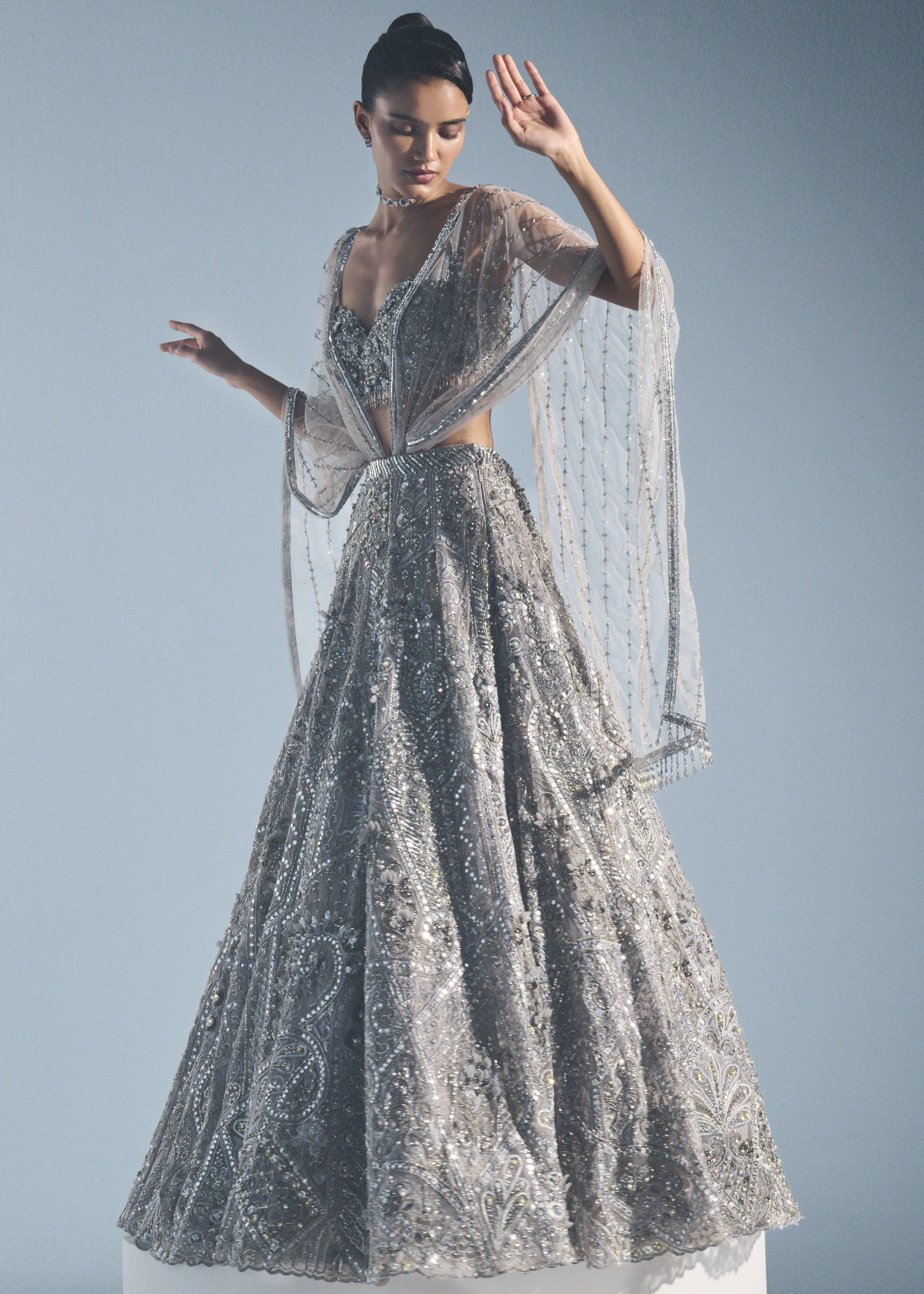 Grey Tulle Lehenga Set