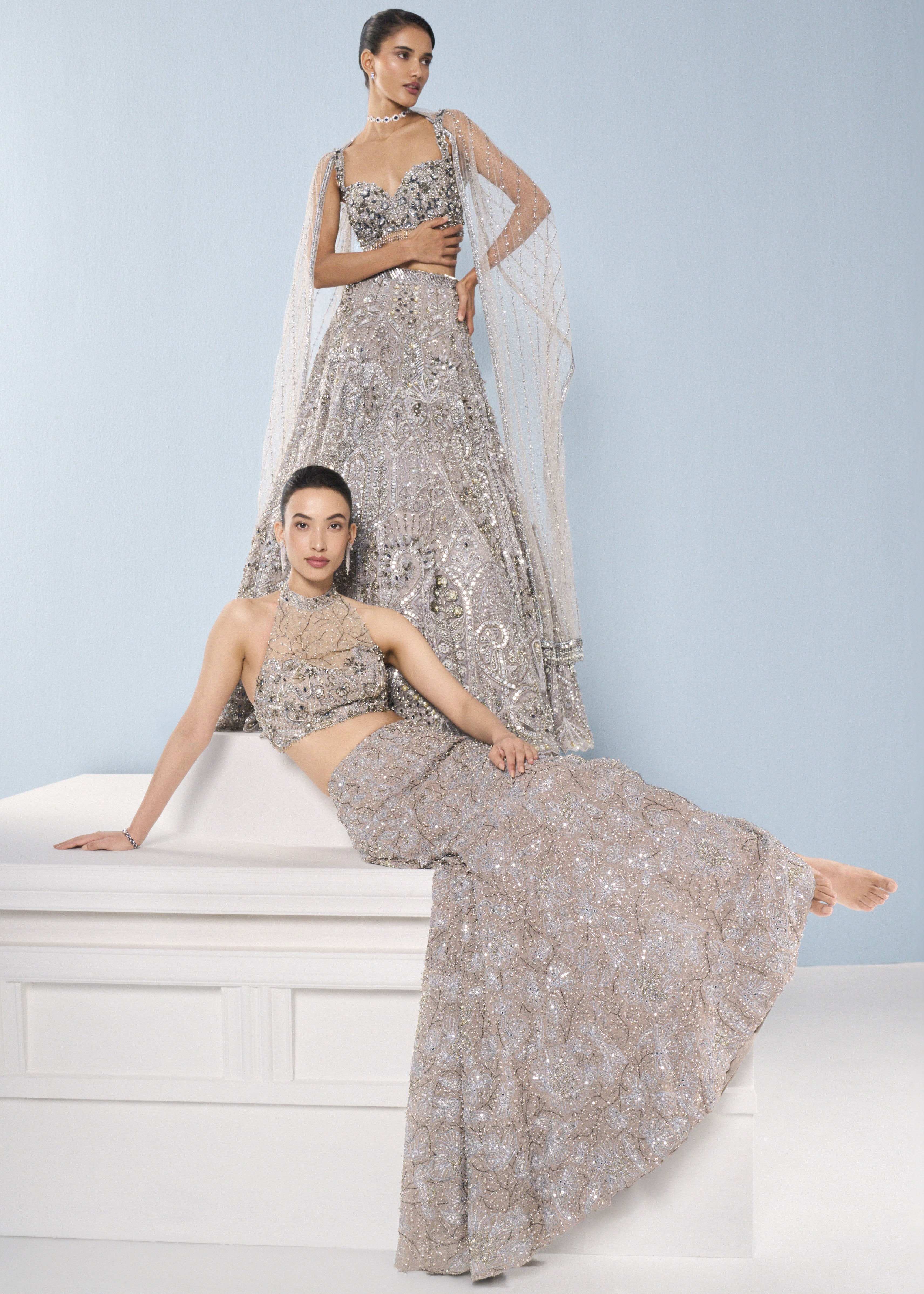 Grey Tulle Lehenga Set