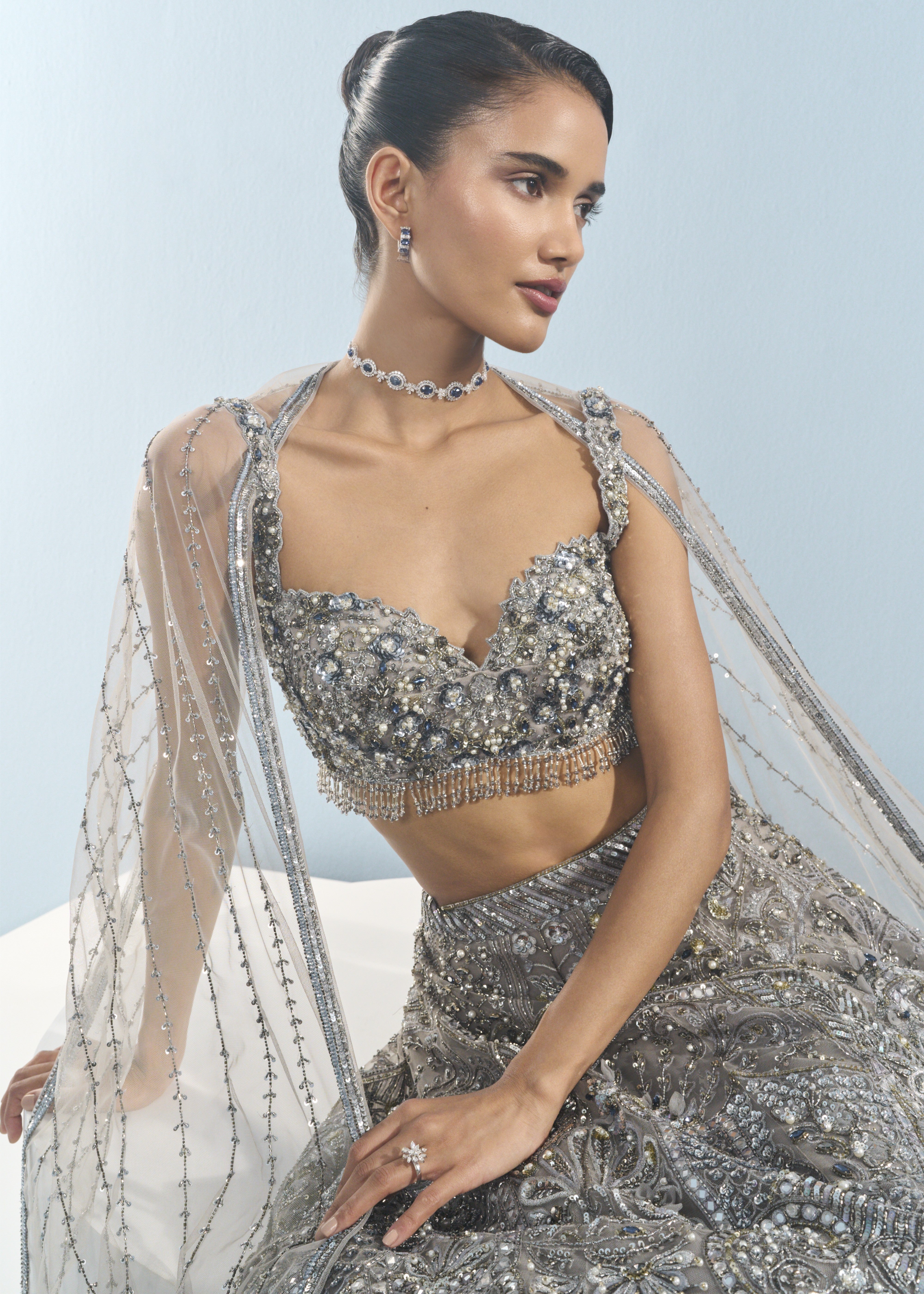 Grey Tulle Lehenga Set