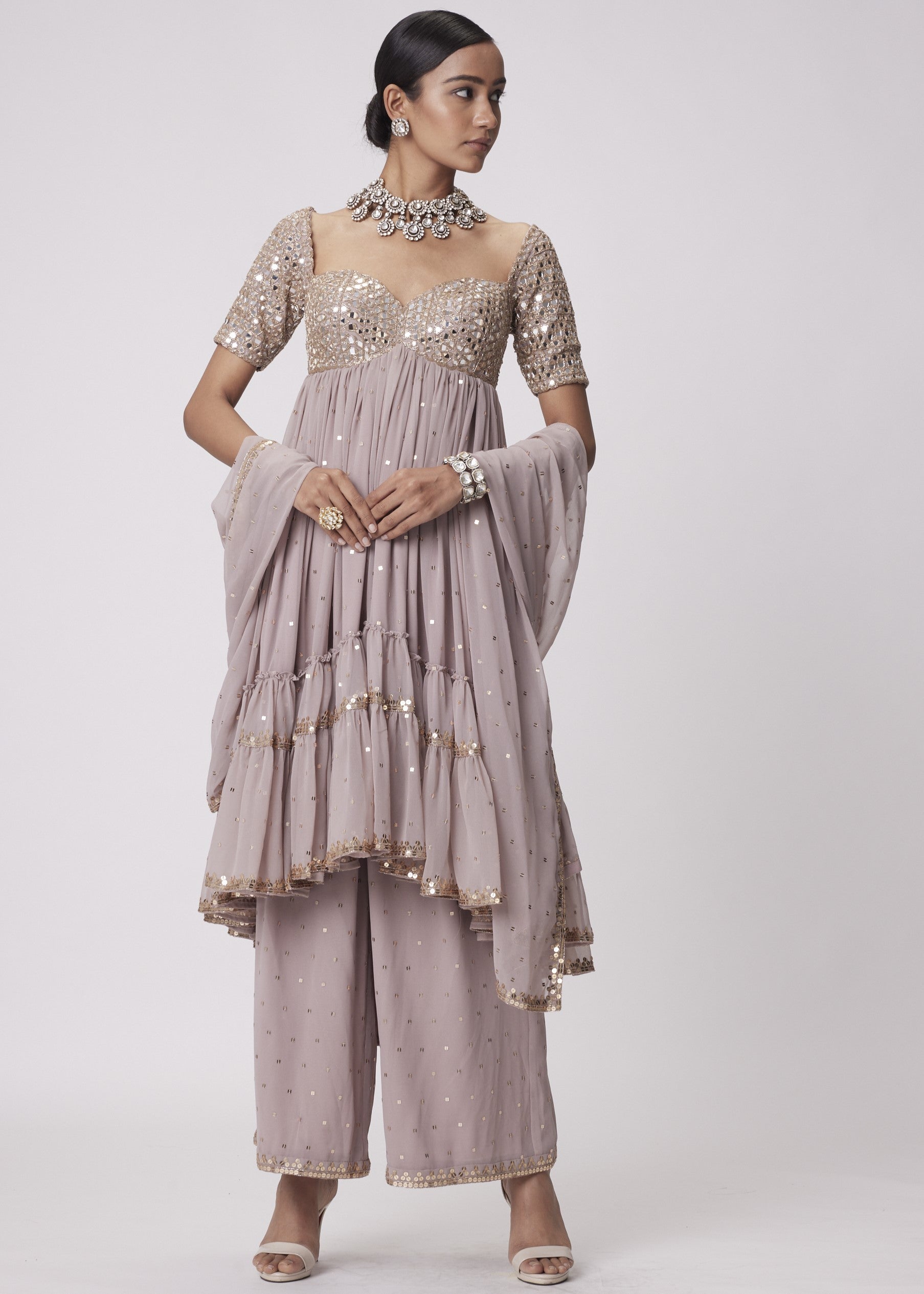 Ash Pink High Low Kurta Set