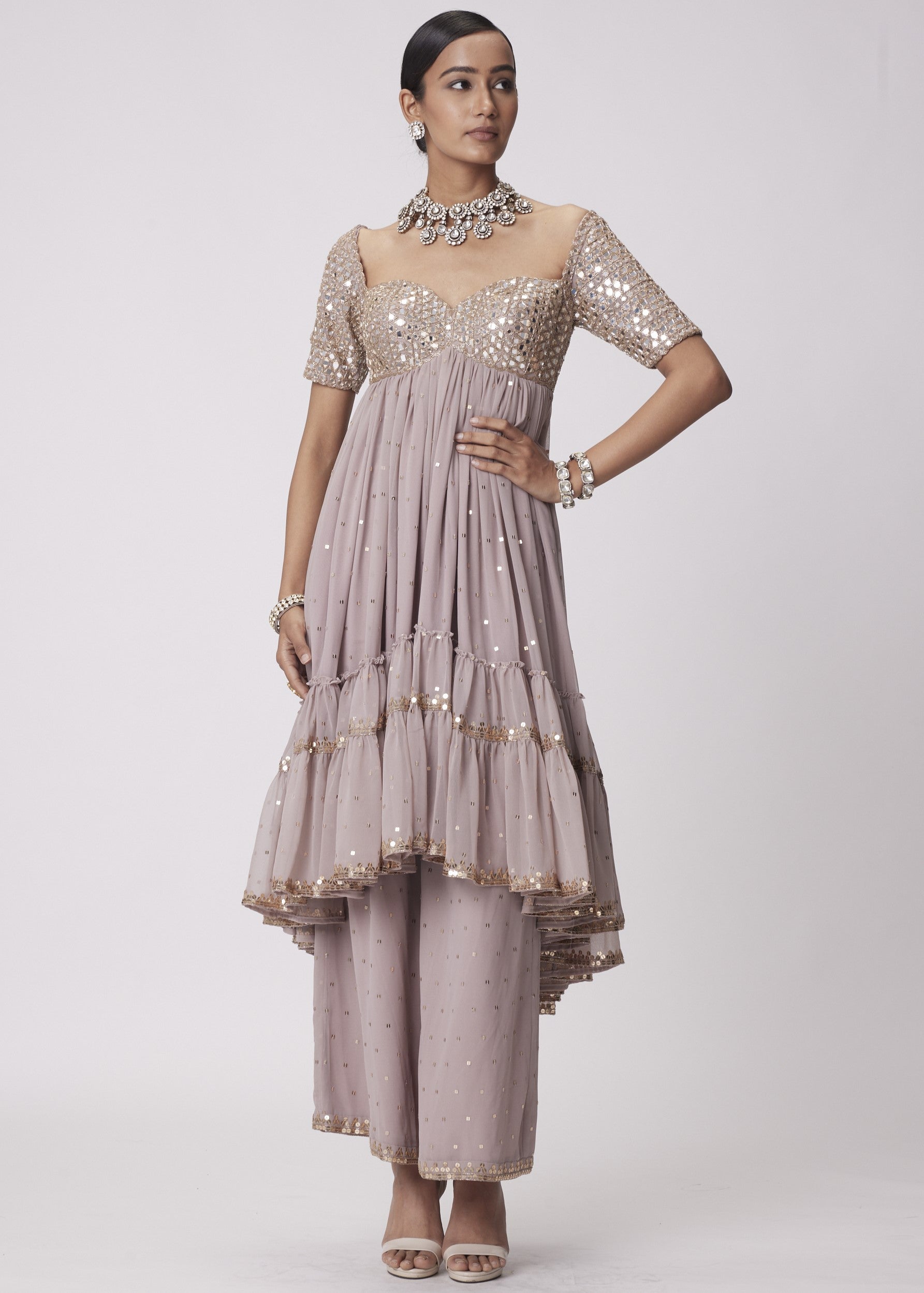 Ash Pink High Low Kurta Set