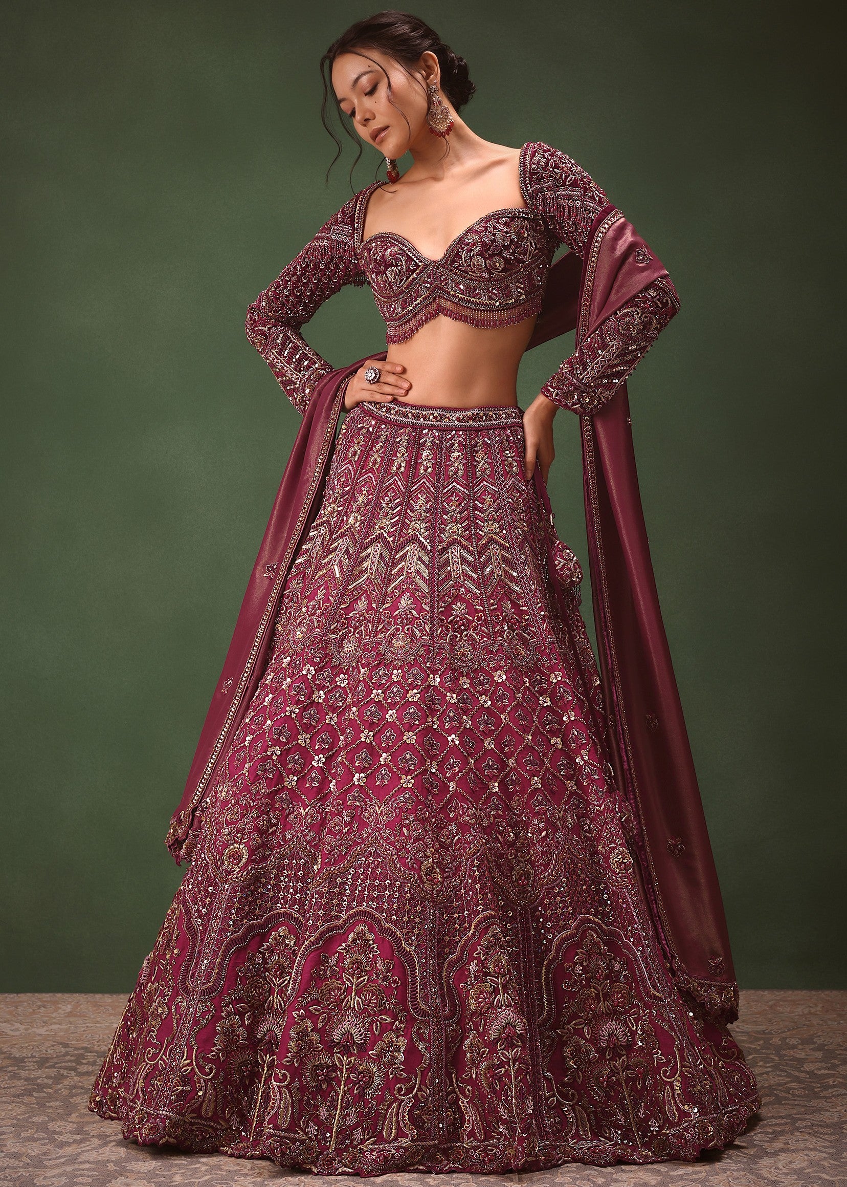 Magenta Embroidered Bridal Lehenga