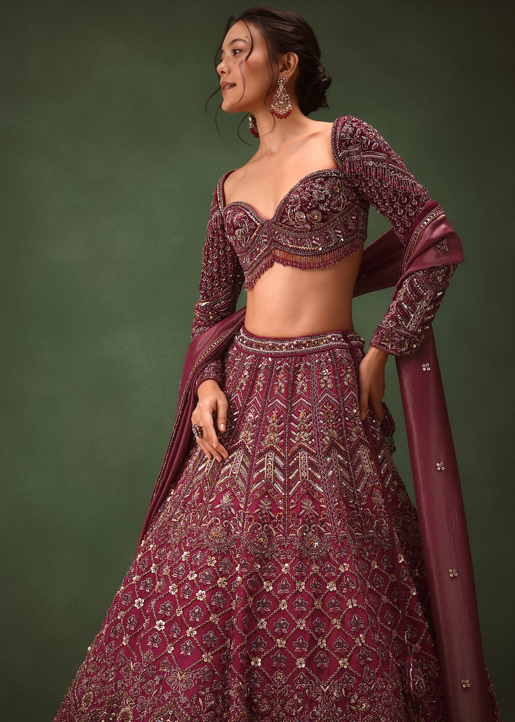 Magenta Embroidered Bridal Lehenga