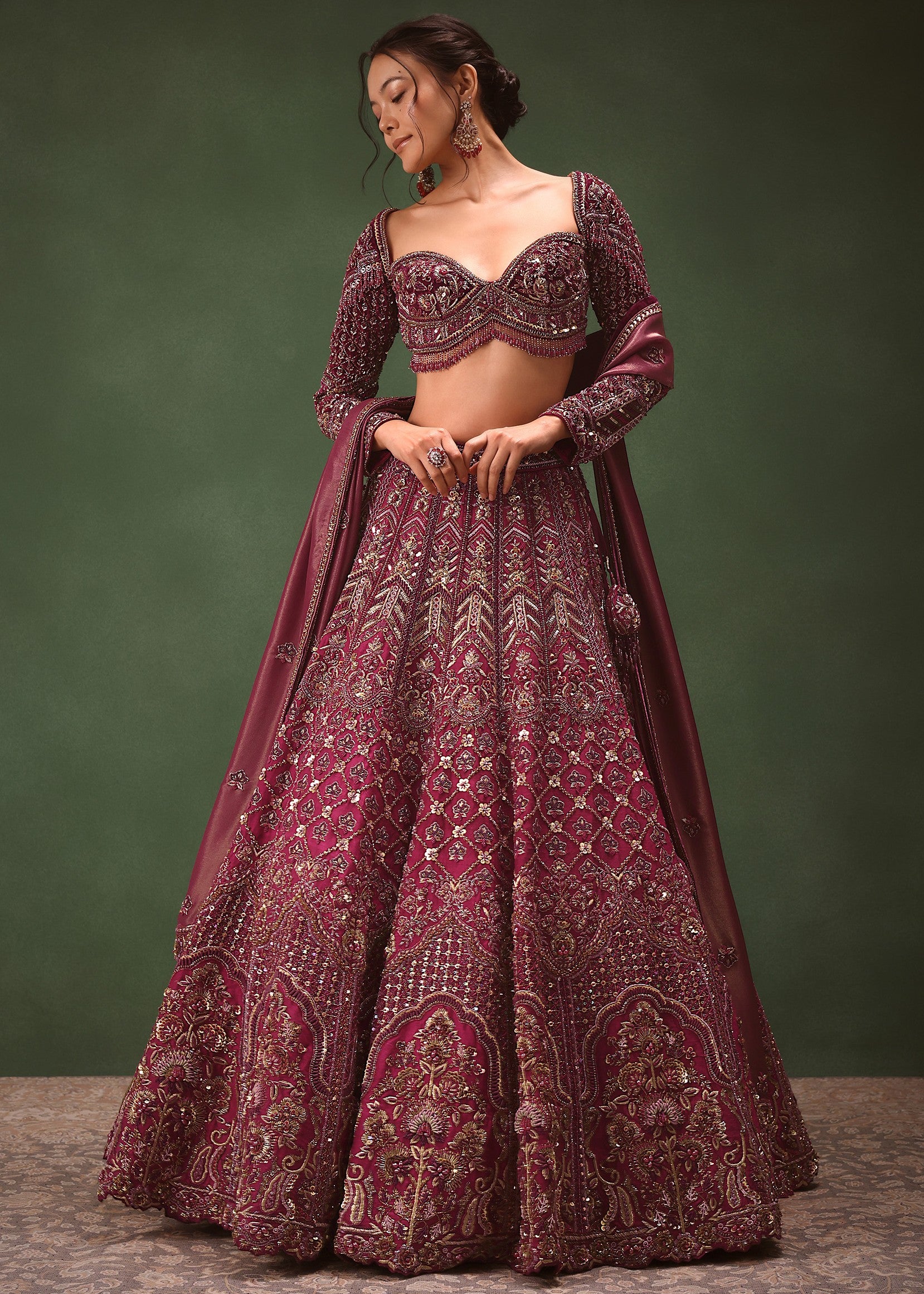 Magenta Embroidered Bridal Lehenga