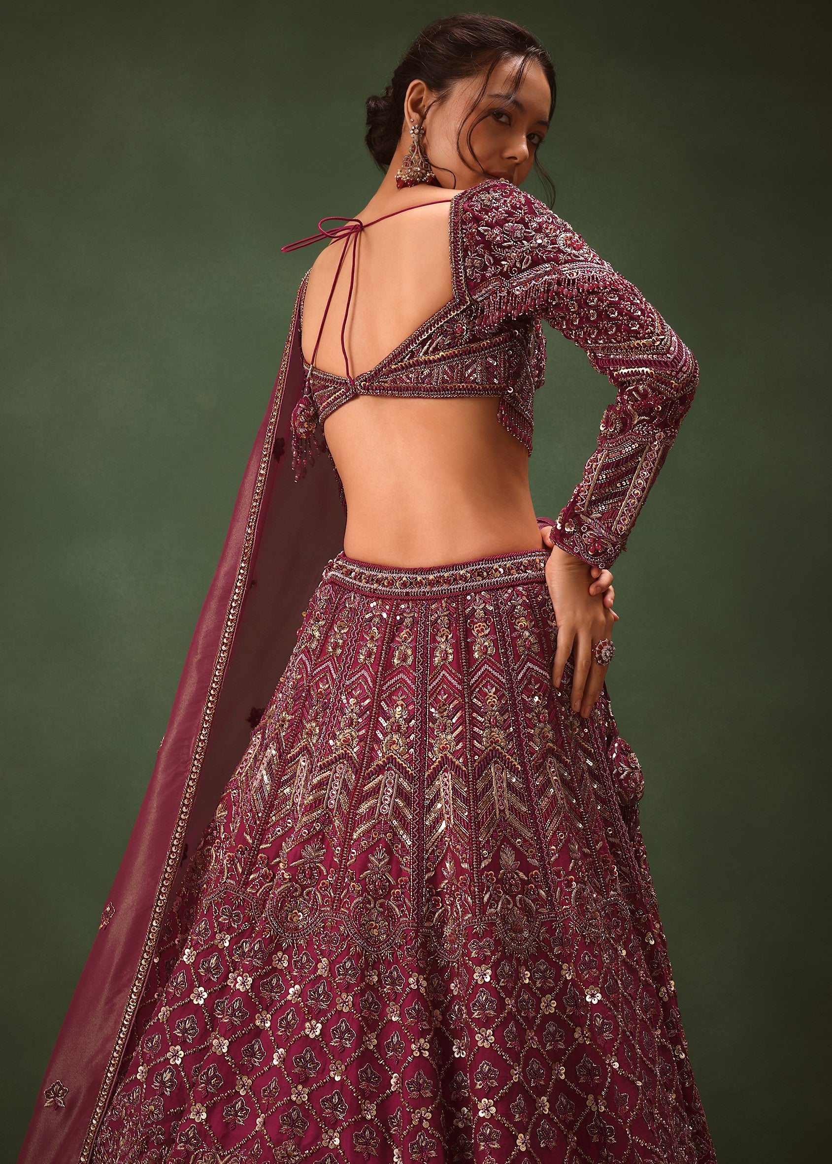 Magenta Embroidered Bridal Lehenga