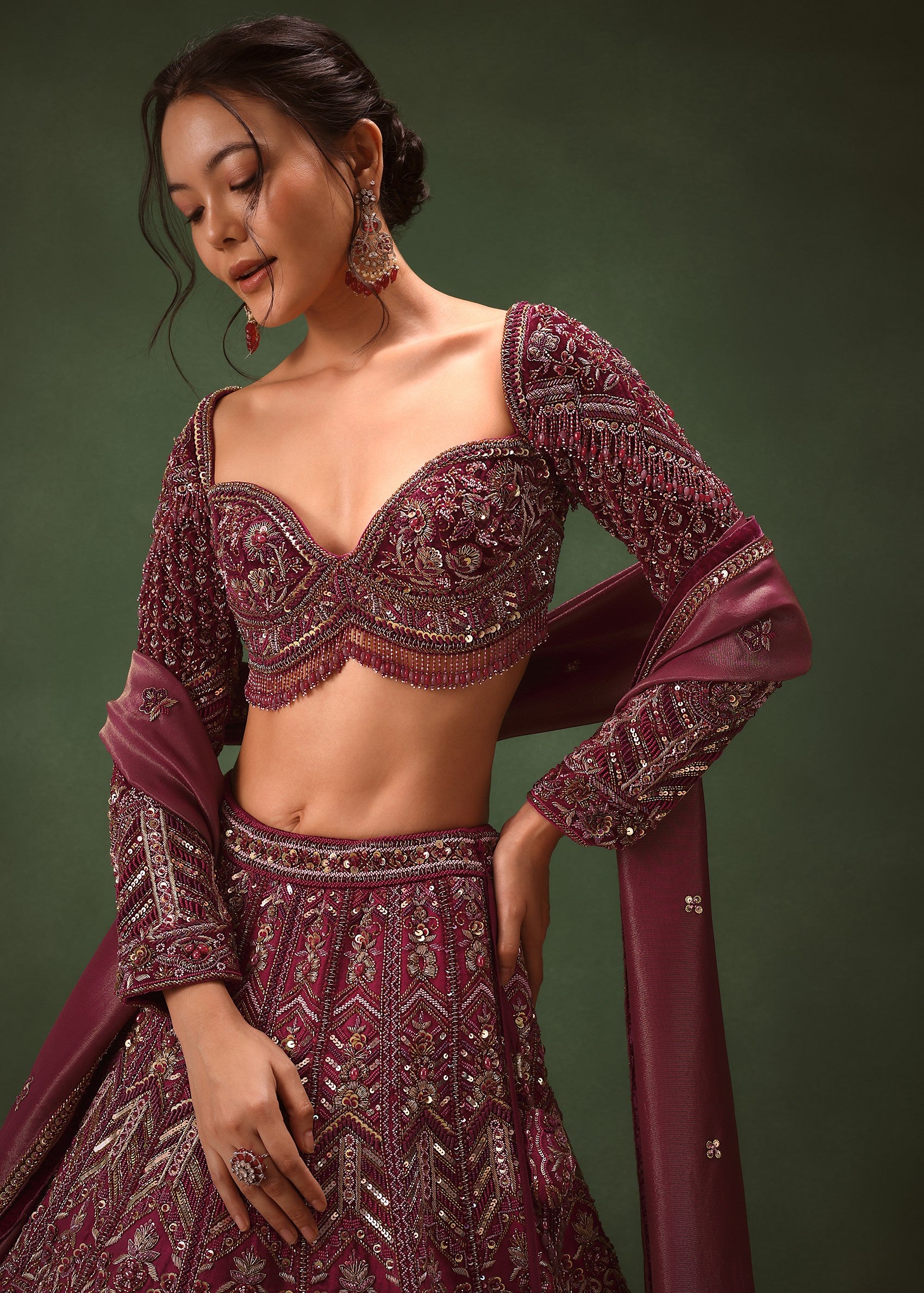 Magenta Embroidered Bridal Lehenga