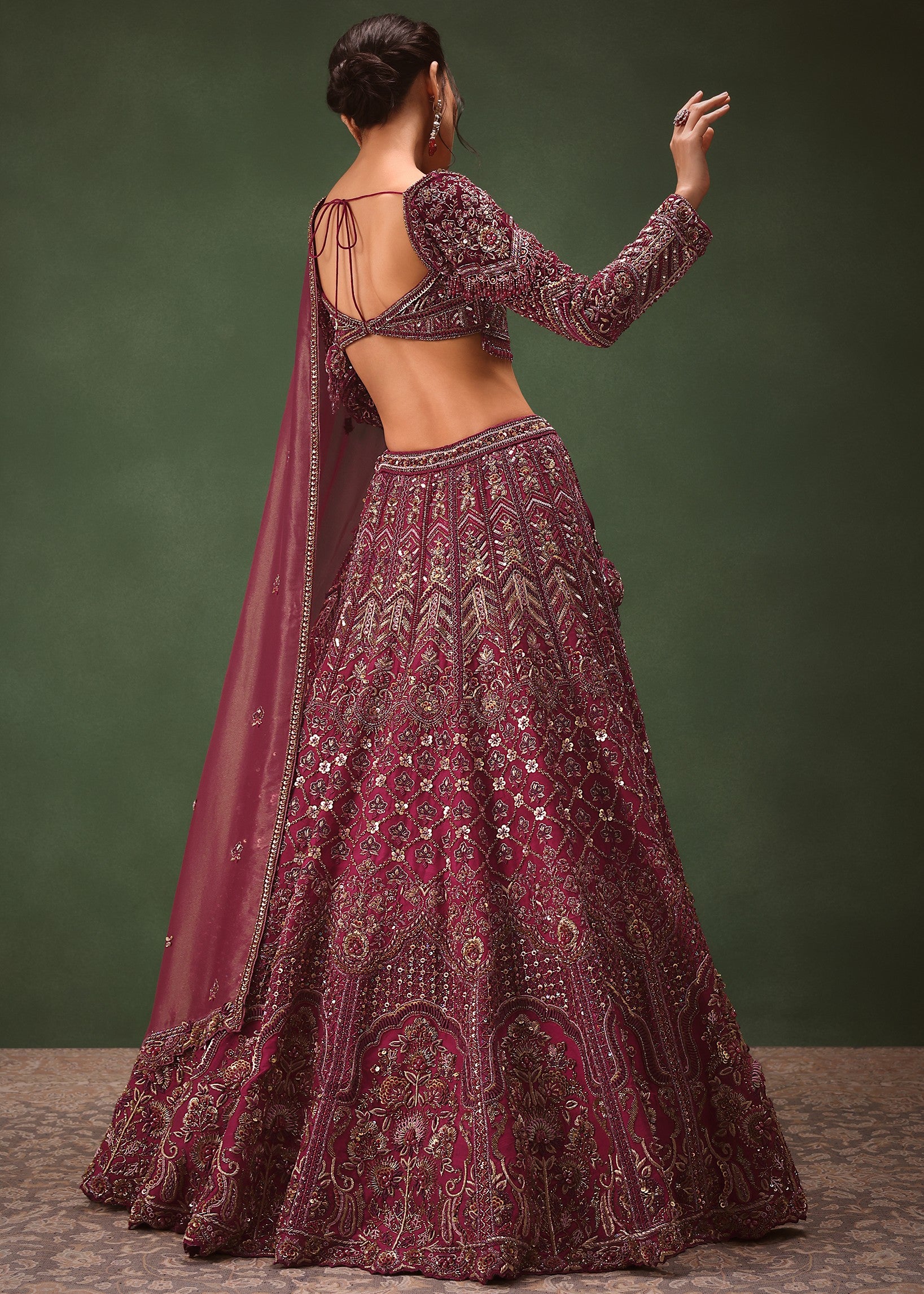 Magenta Embroidered Bridal Lehenga