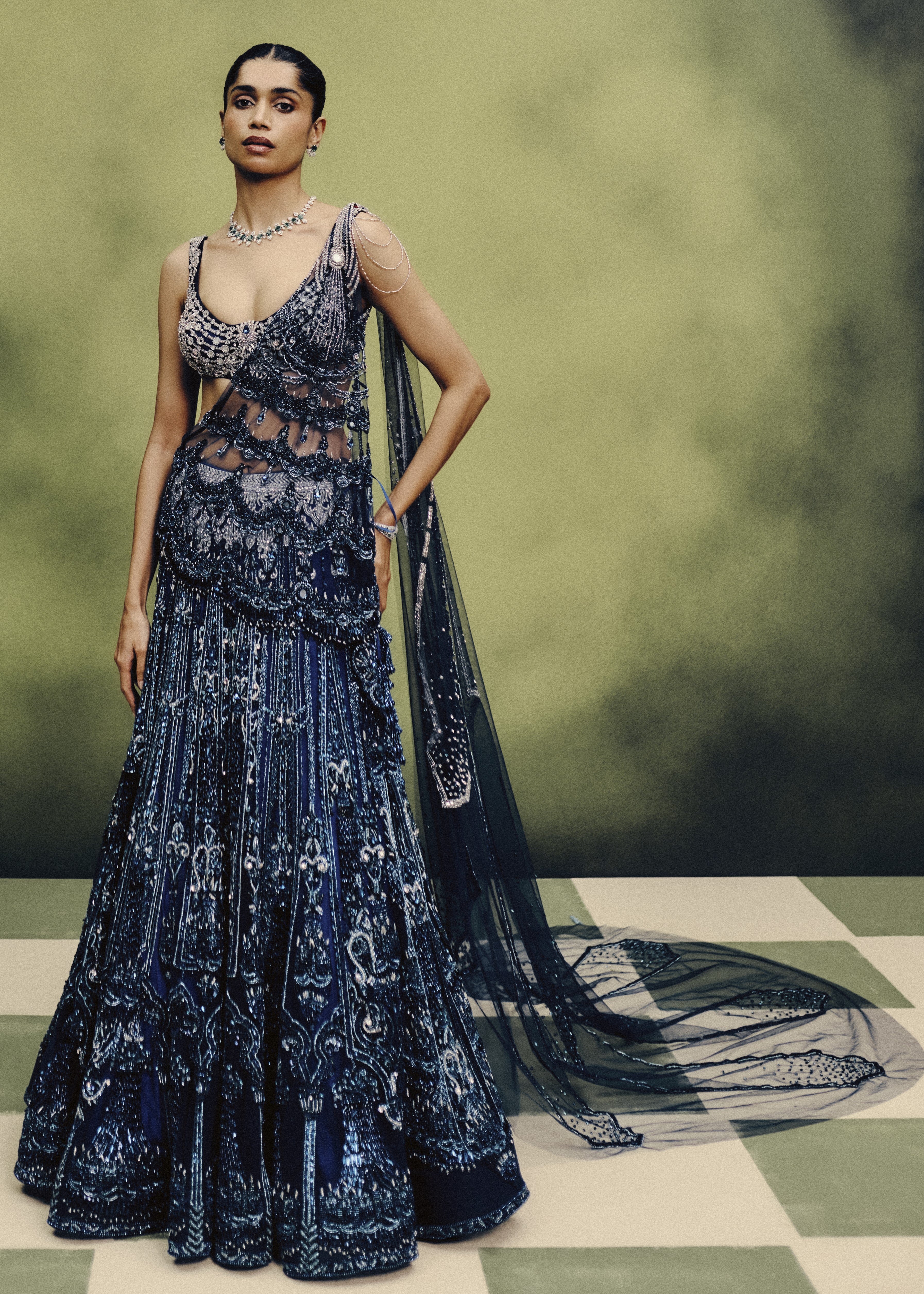 Oceanfire Cocktail Lehenga