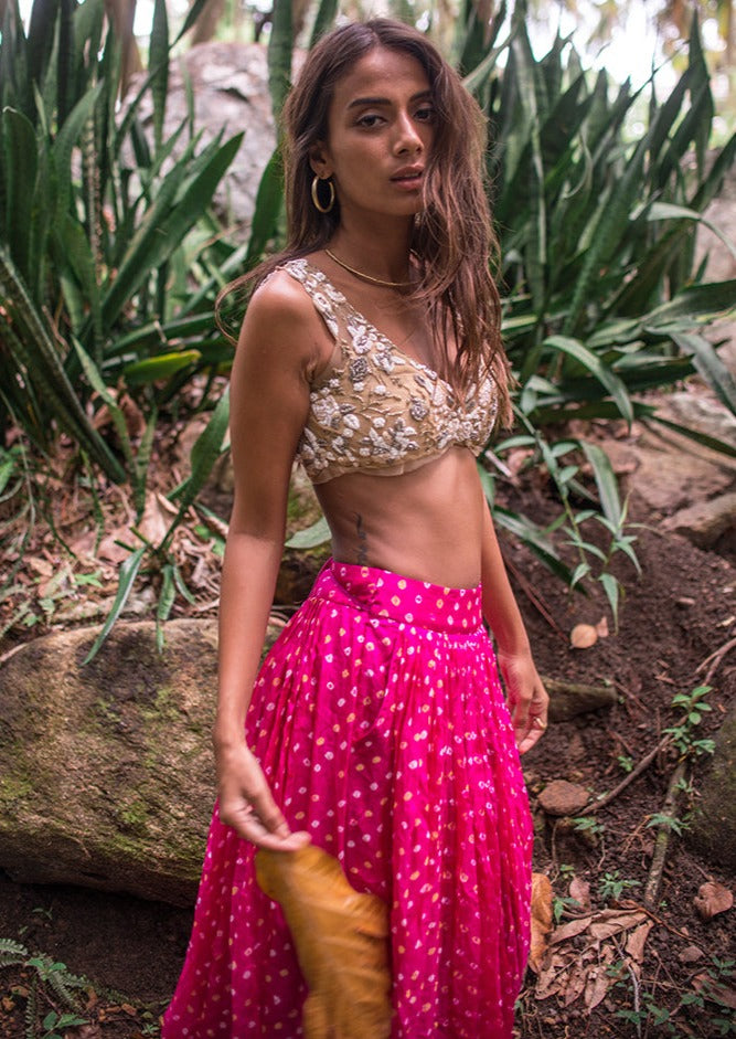 Pink Bandhani Skirt Set