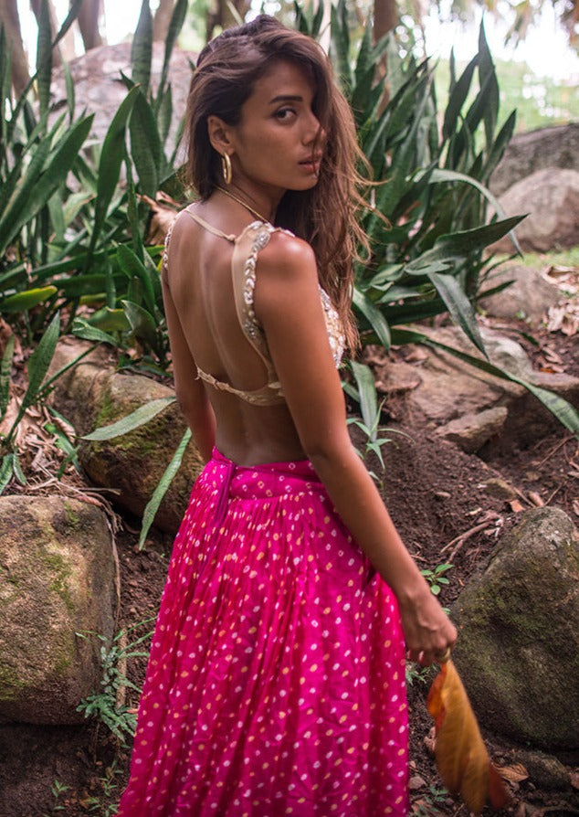 Pink Bandhani Skirt Set