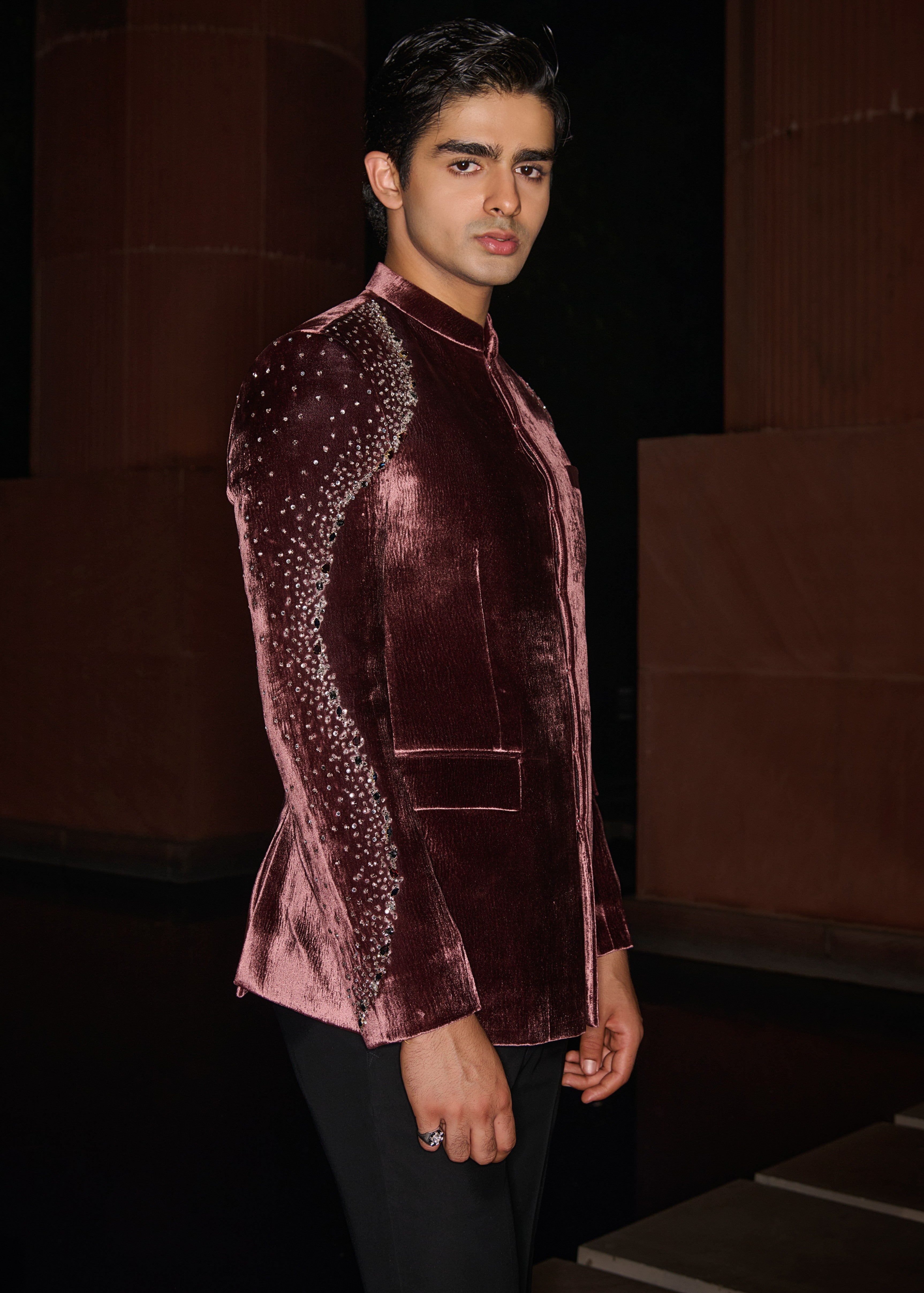 Velvet Ember Bandhgala Set