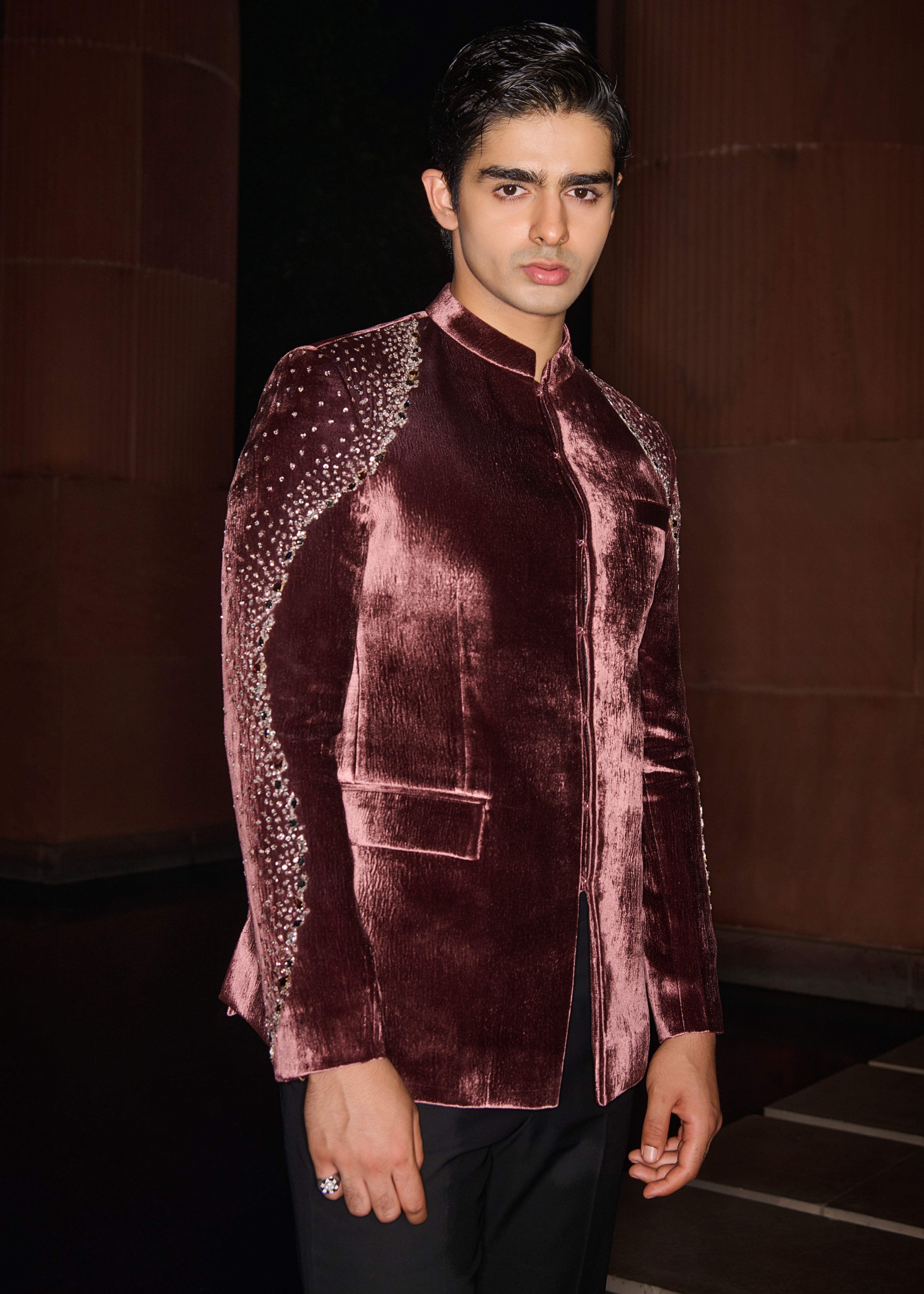 Velvet Ember Bandhgala Set