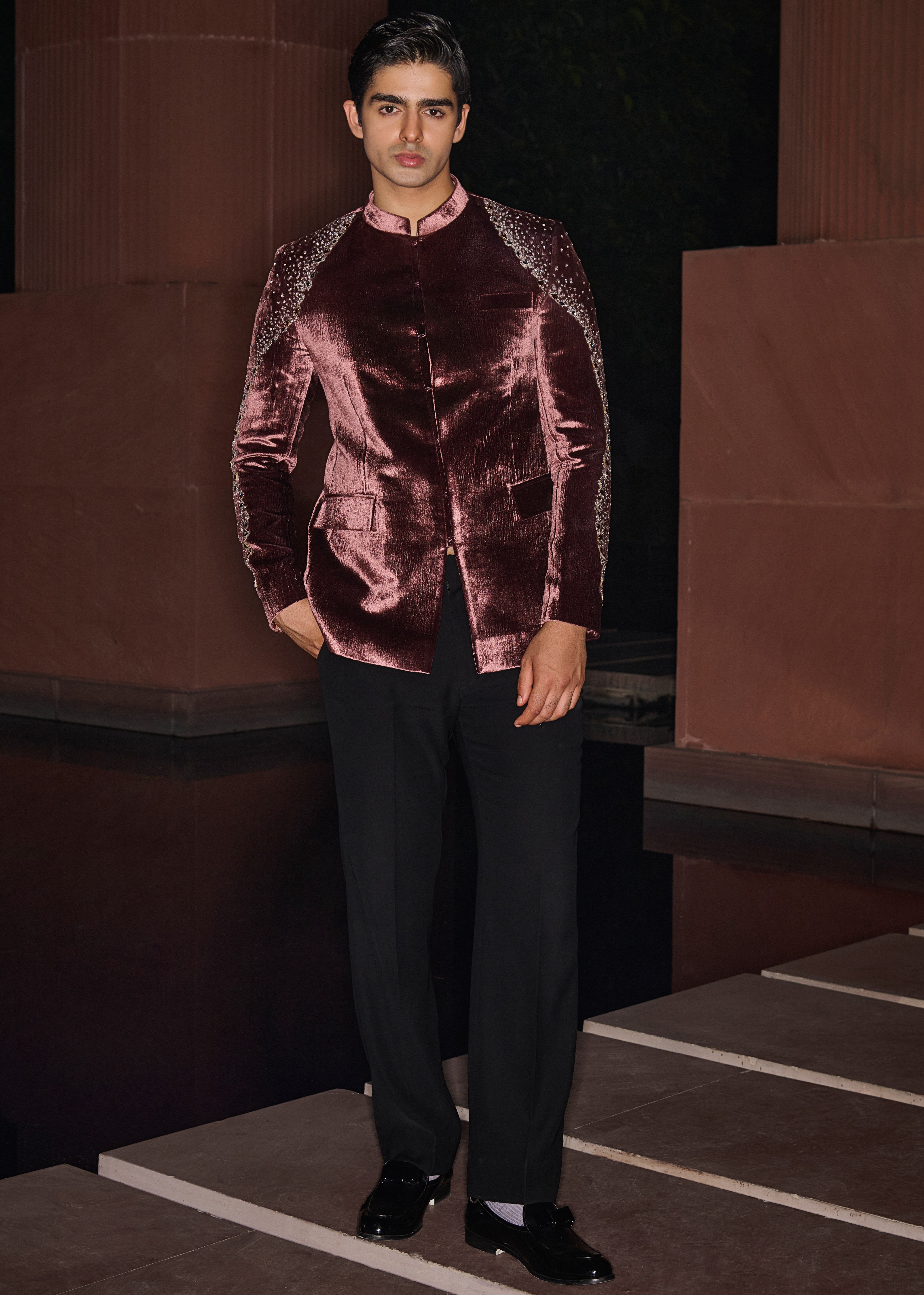 Velvet Ember Bandhgala Set