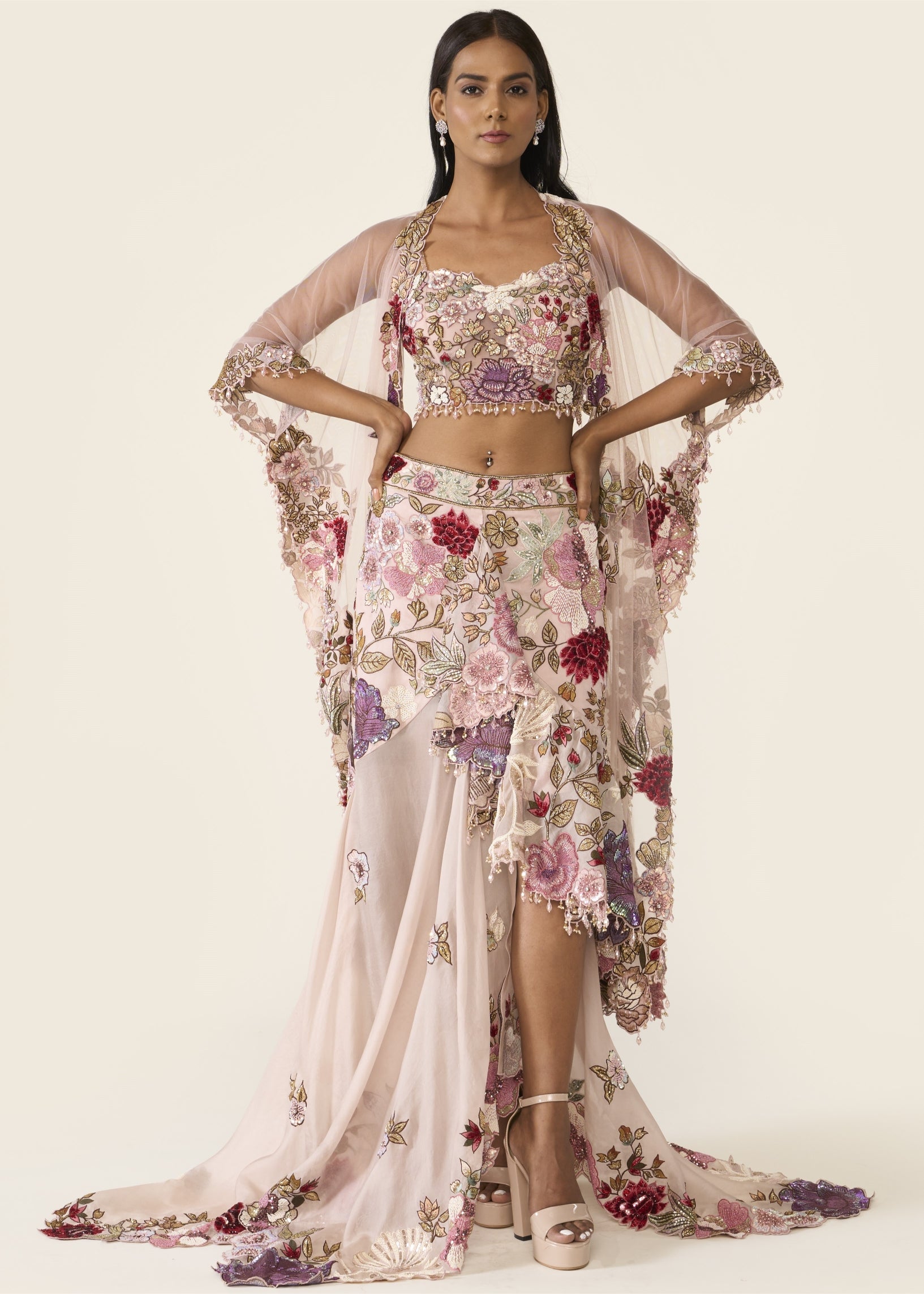 Pink Embroidered Cape