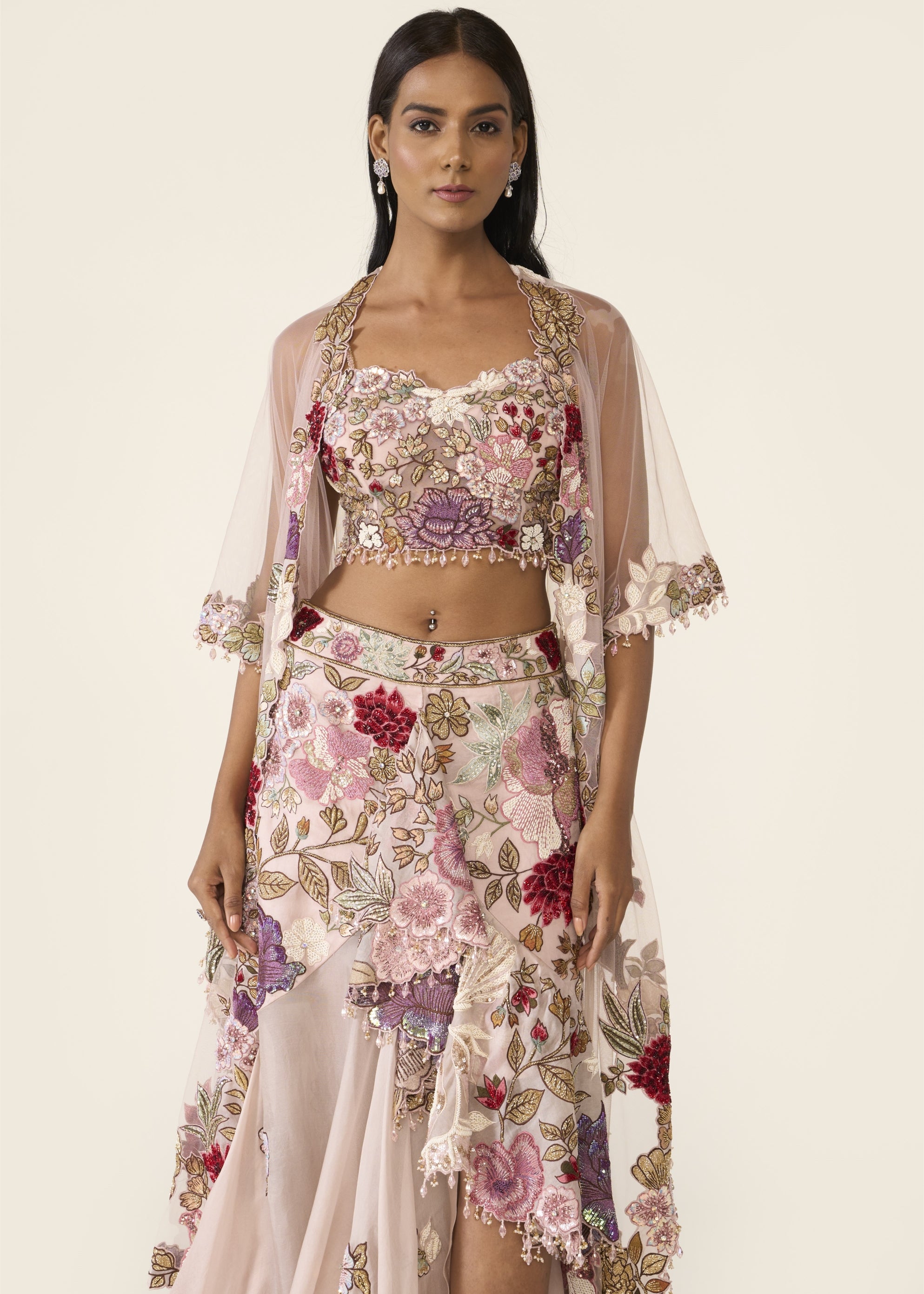 Pink Embroidered Cape