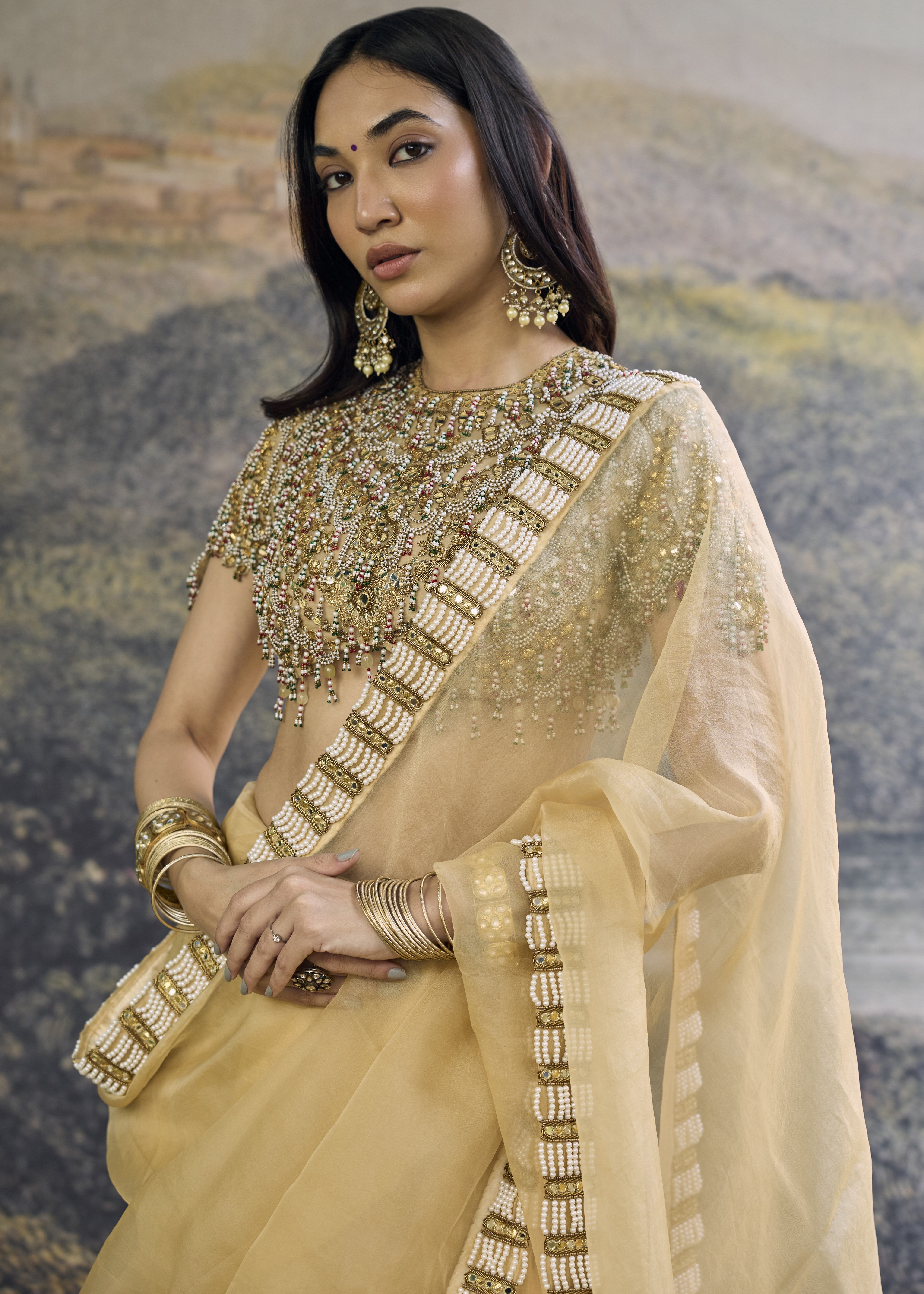 Kahani Jadau Organza Sari Set