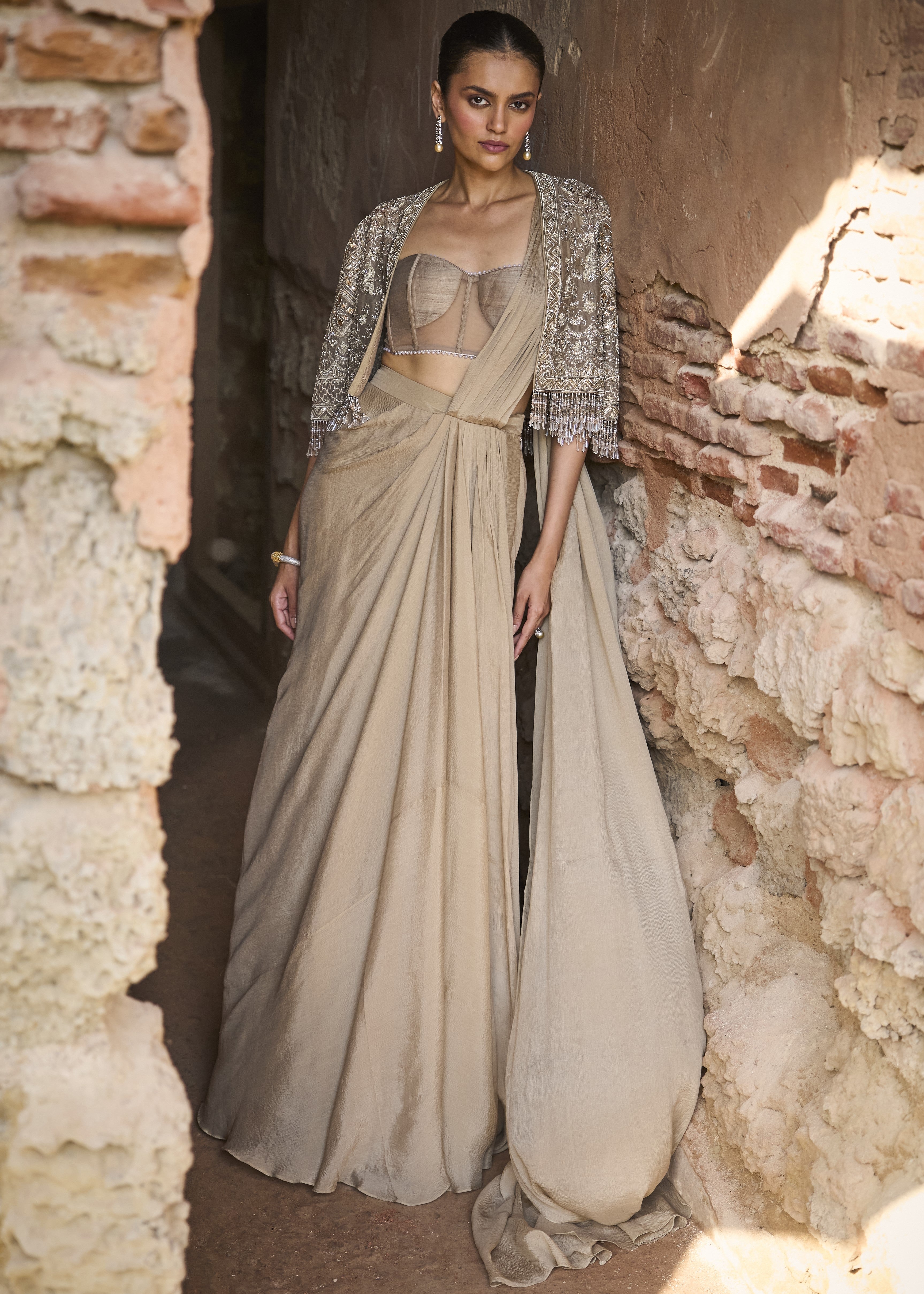 Golden Beige Sari Set