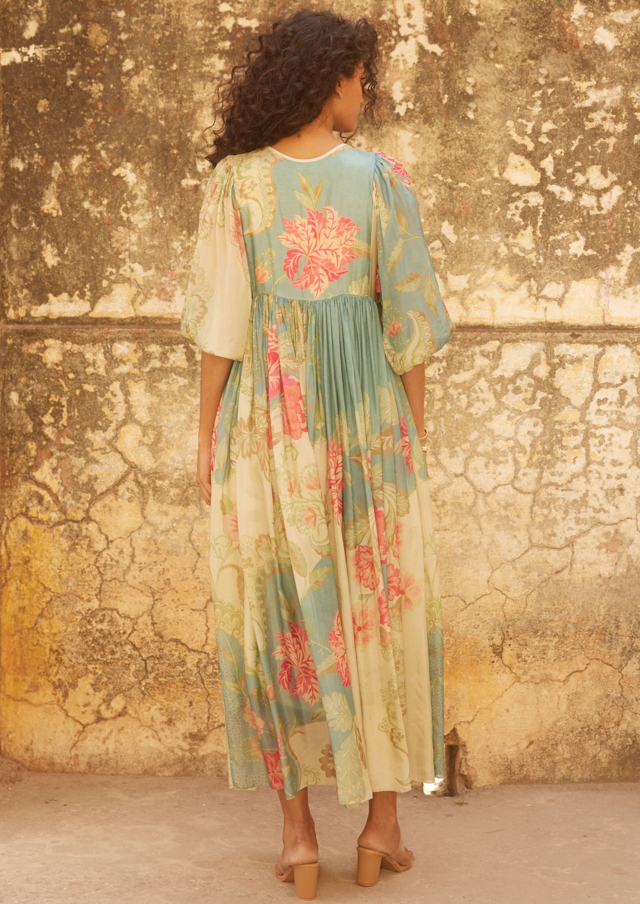 Ivory Base Floral Print Maxi Dress