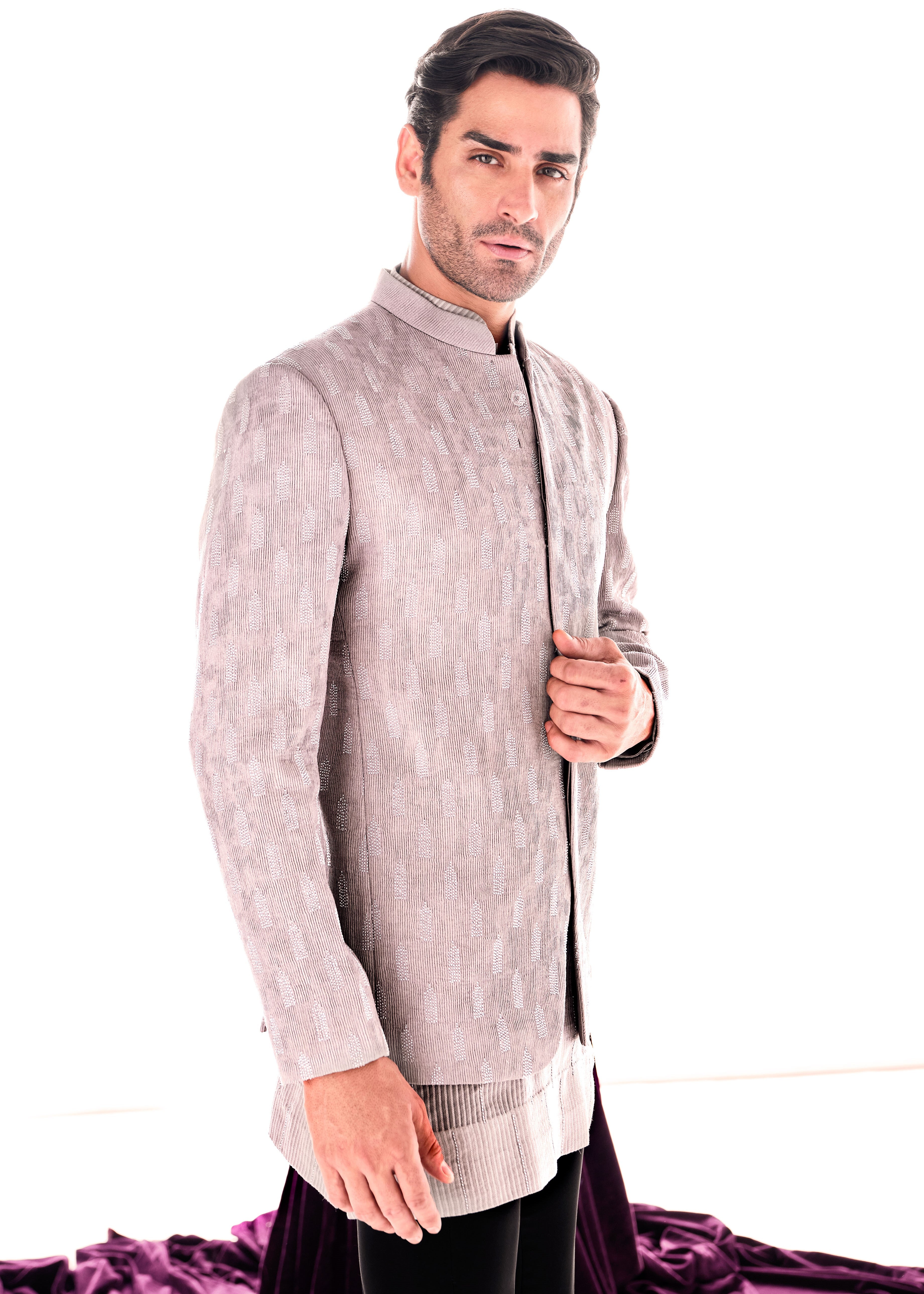 Taupe Ruched Bandhgala