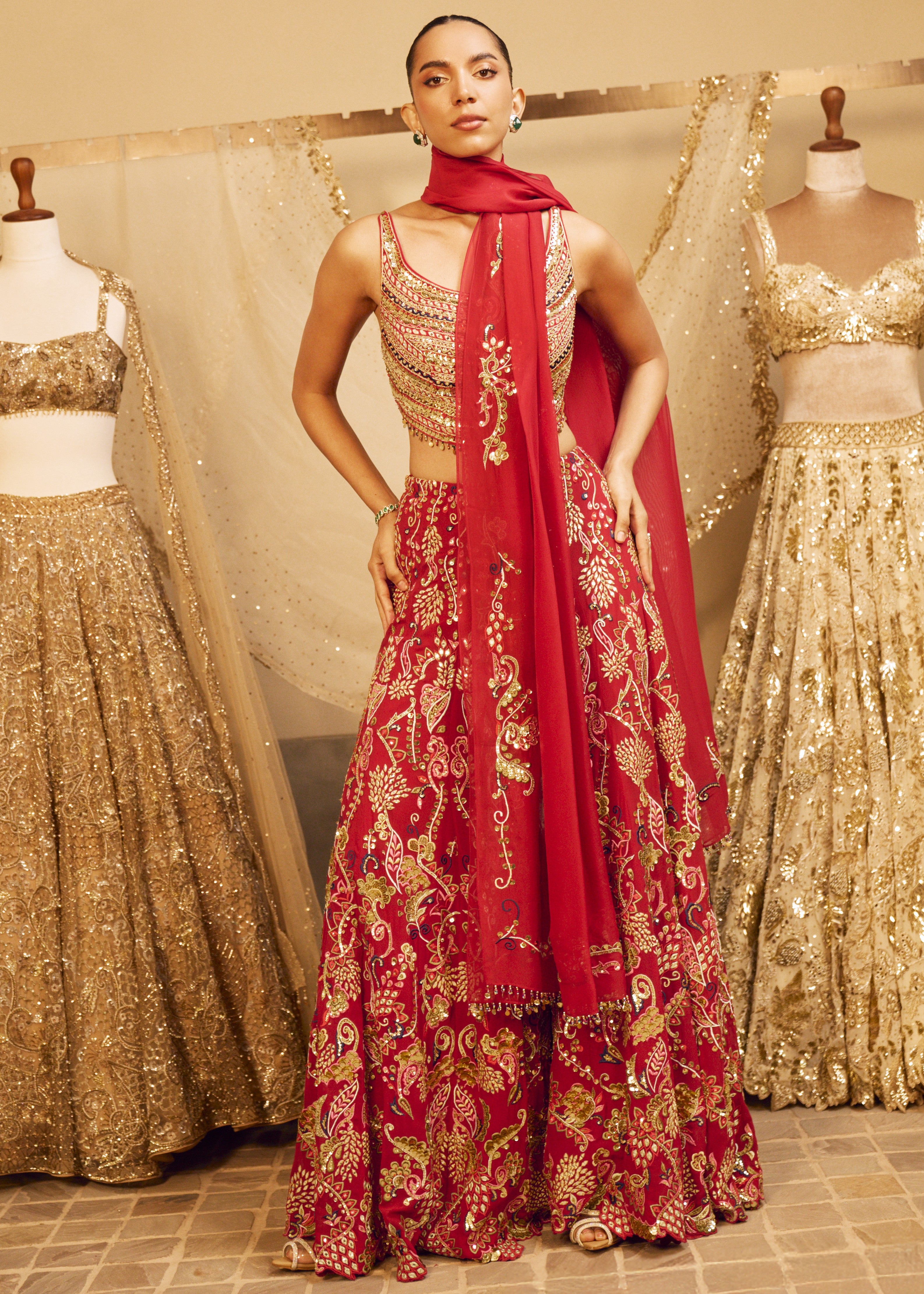 Red High Waist Sharara Set