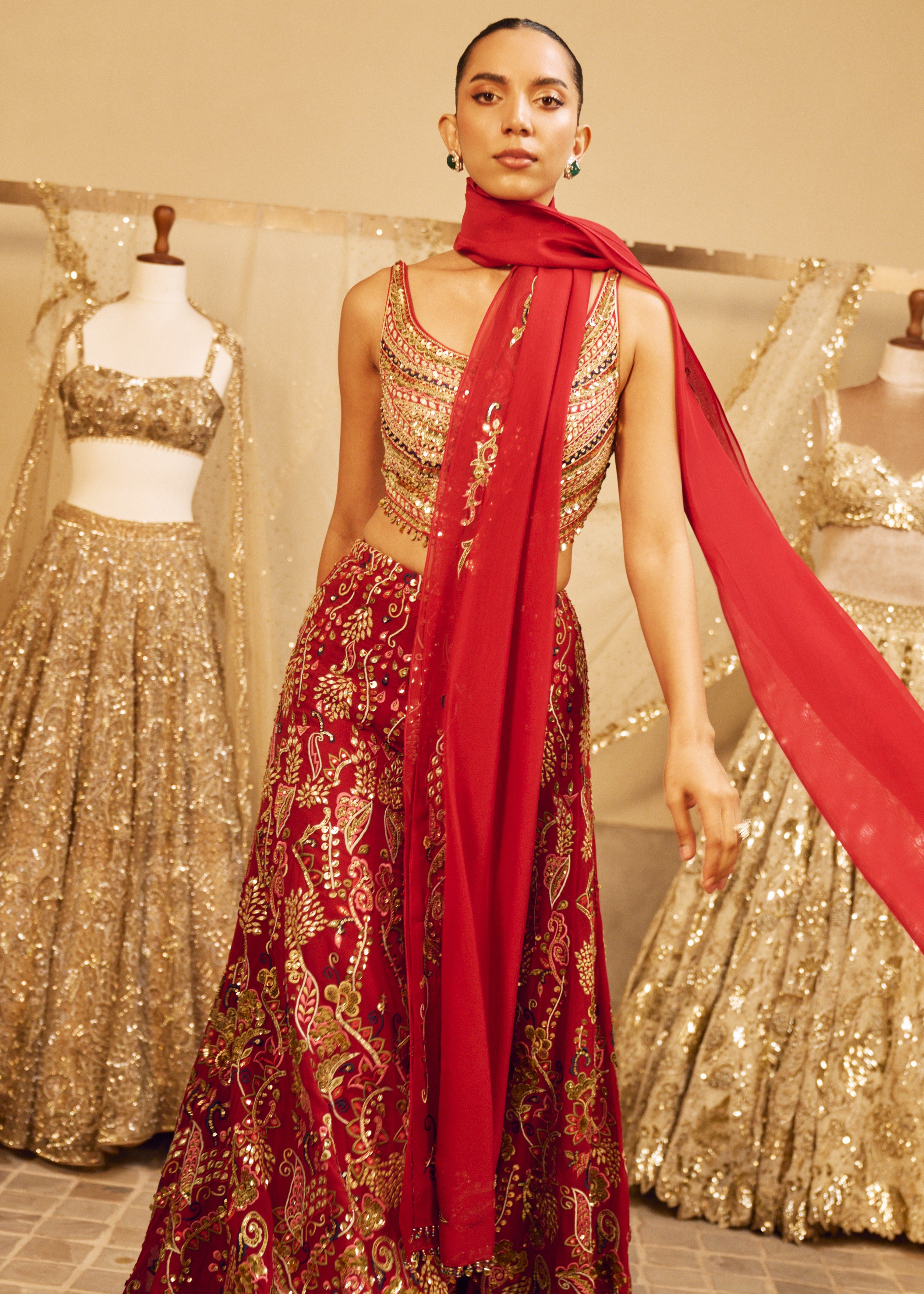 Red High Waist Sharara Set