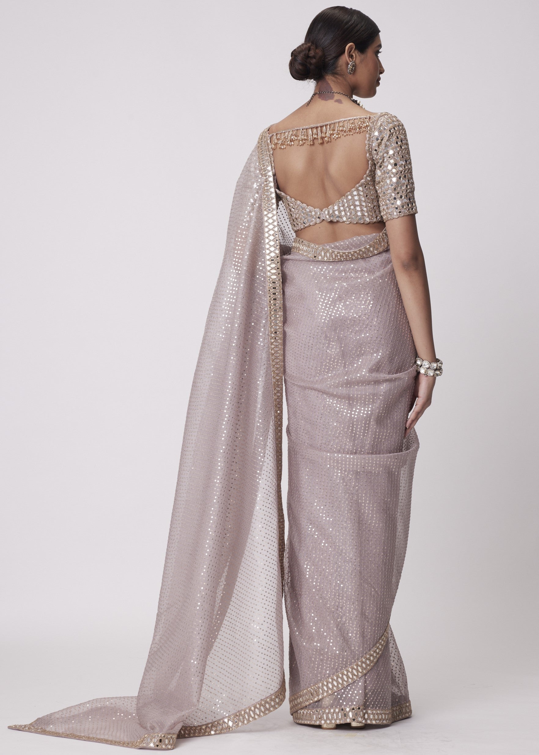 Ash Pink Organza Sari Set