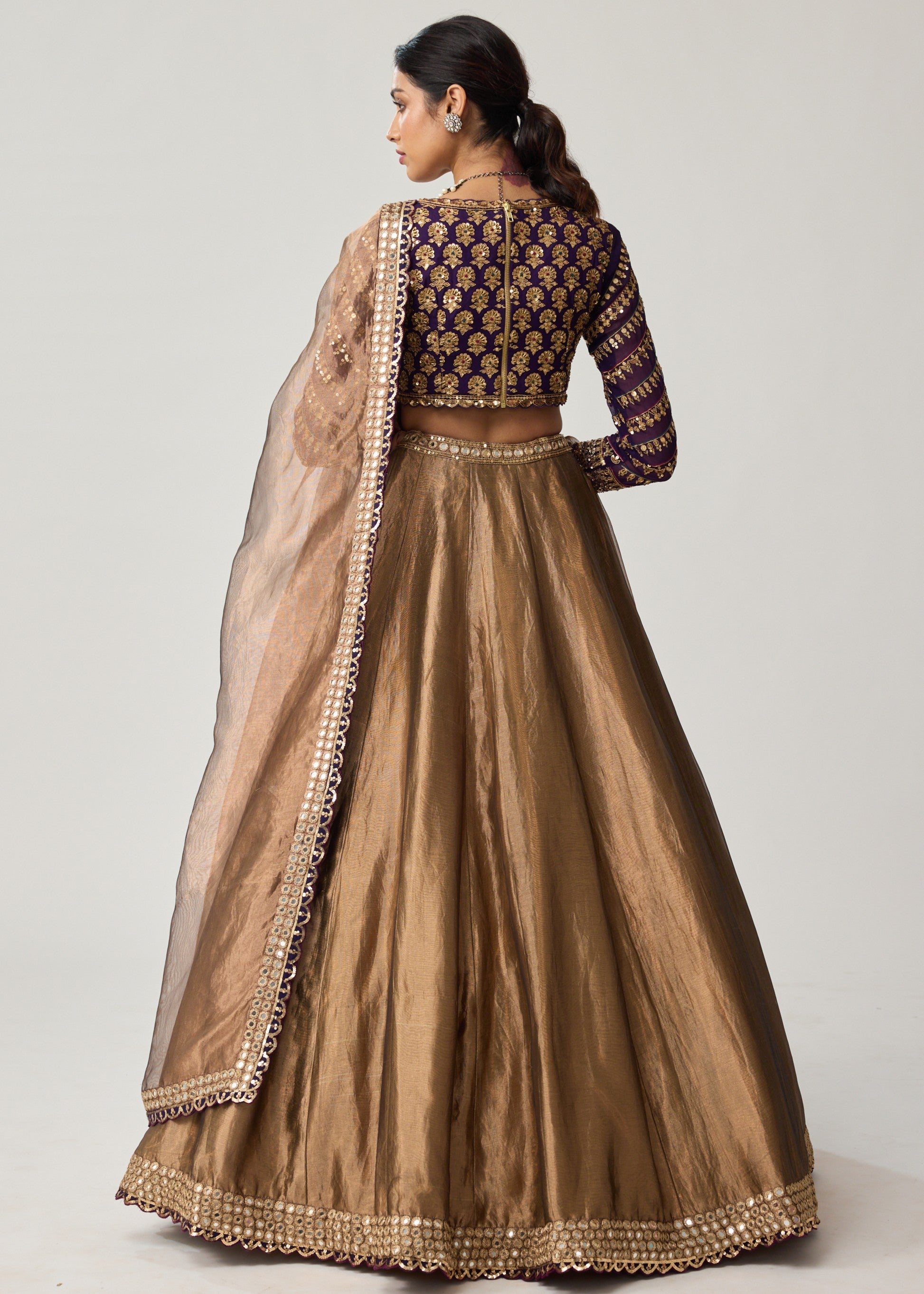 Copper Tissue Mughal Motif Lehenga Set