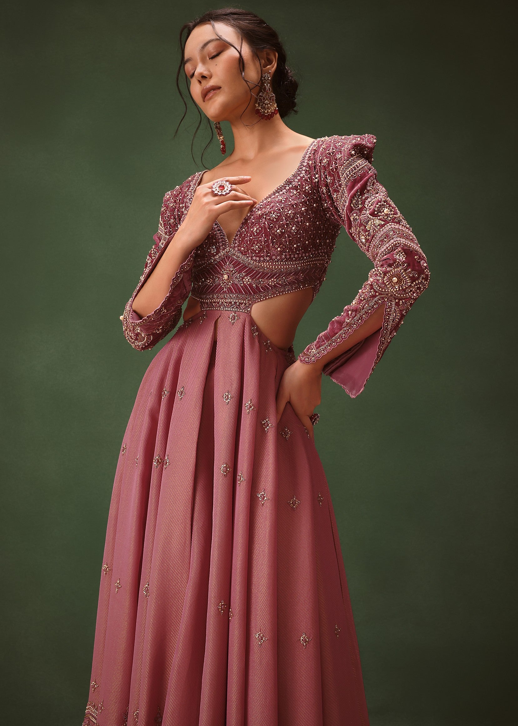 Mauve Embroidered Anarkali Suit