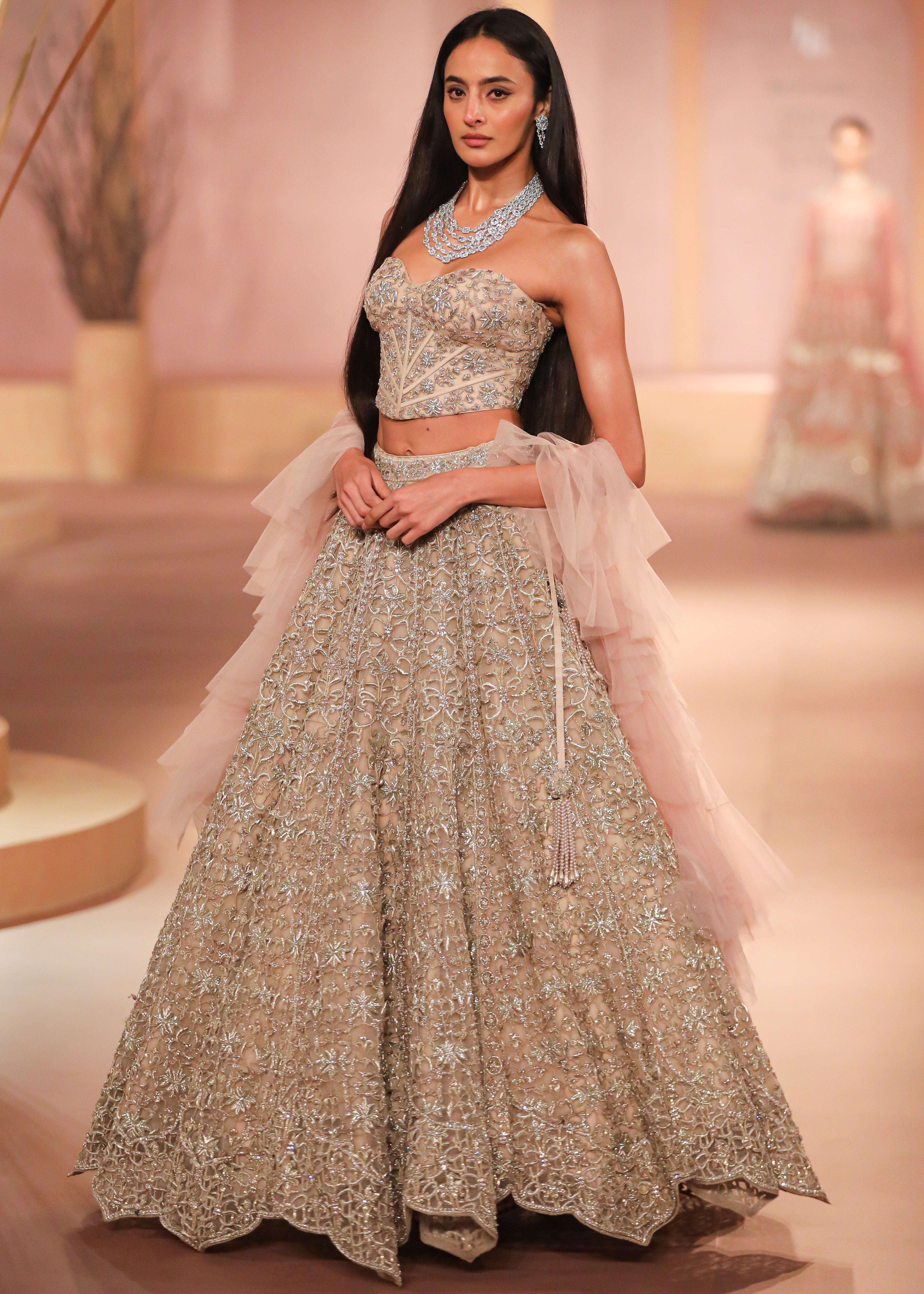 Beige Gold Lehenga With Corset