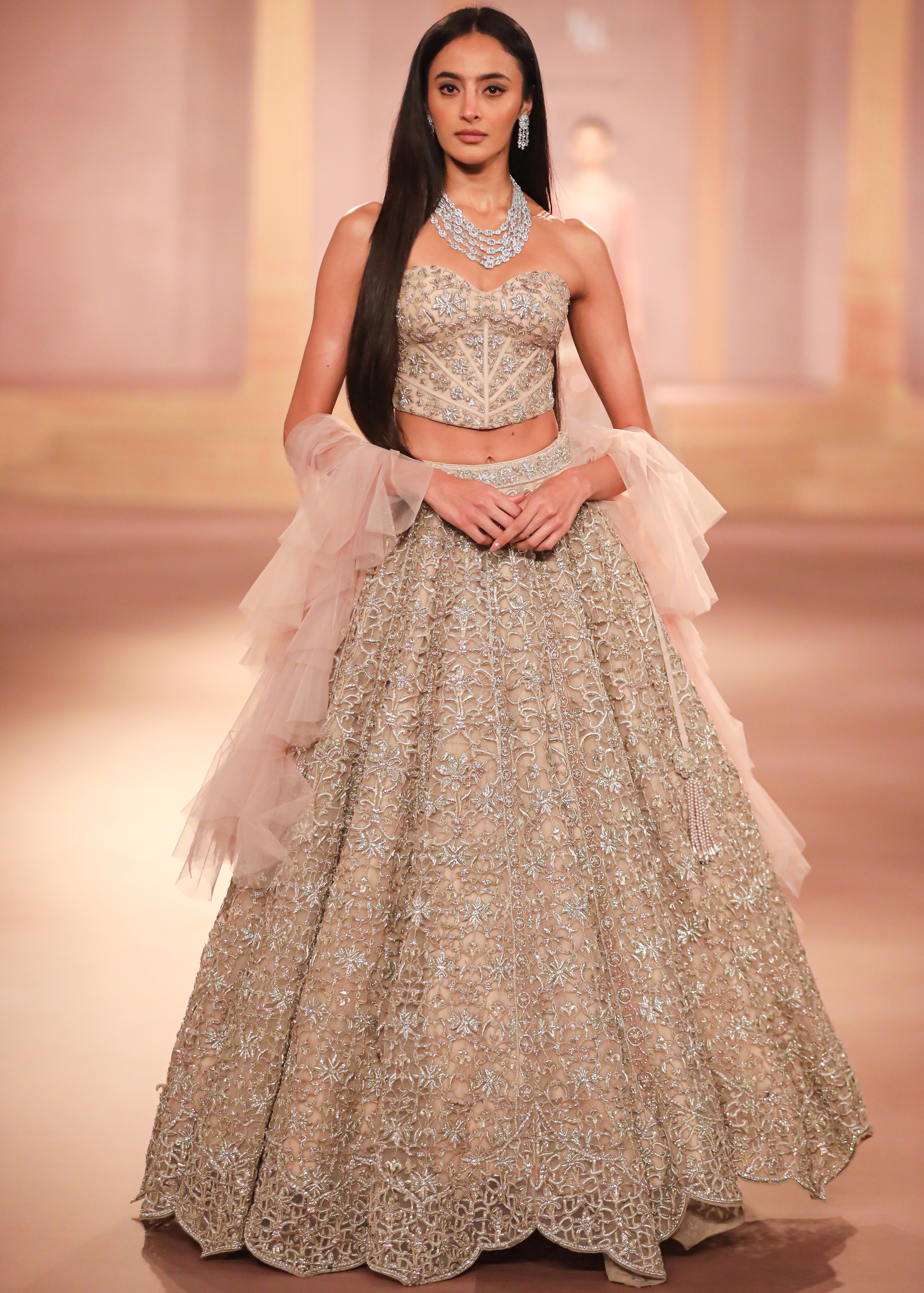 Beige Gold Lehenga With Corset