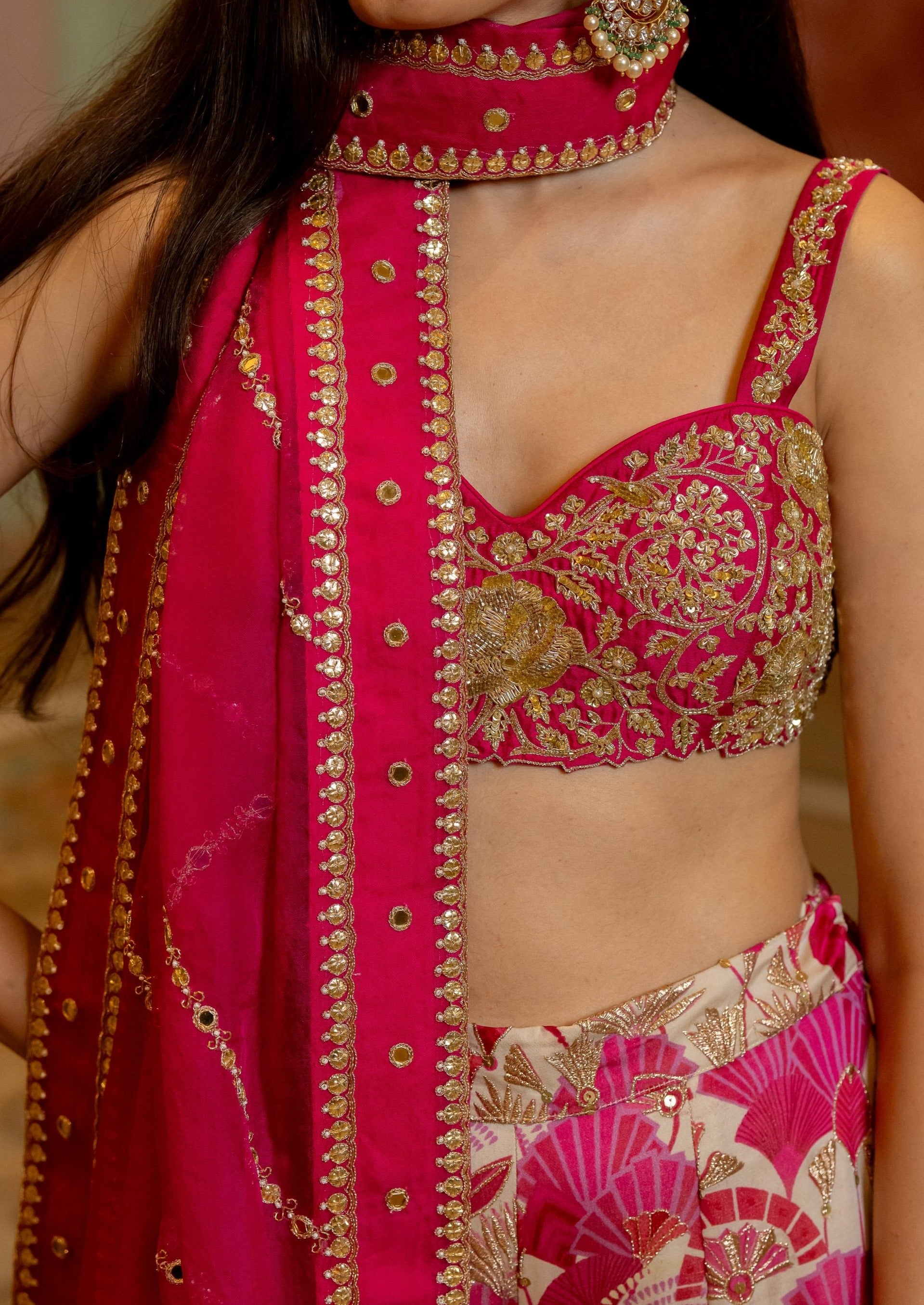 Geometric Floral Printed Sharara Lehenga Set