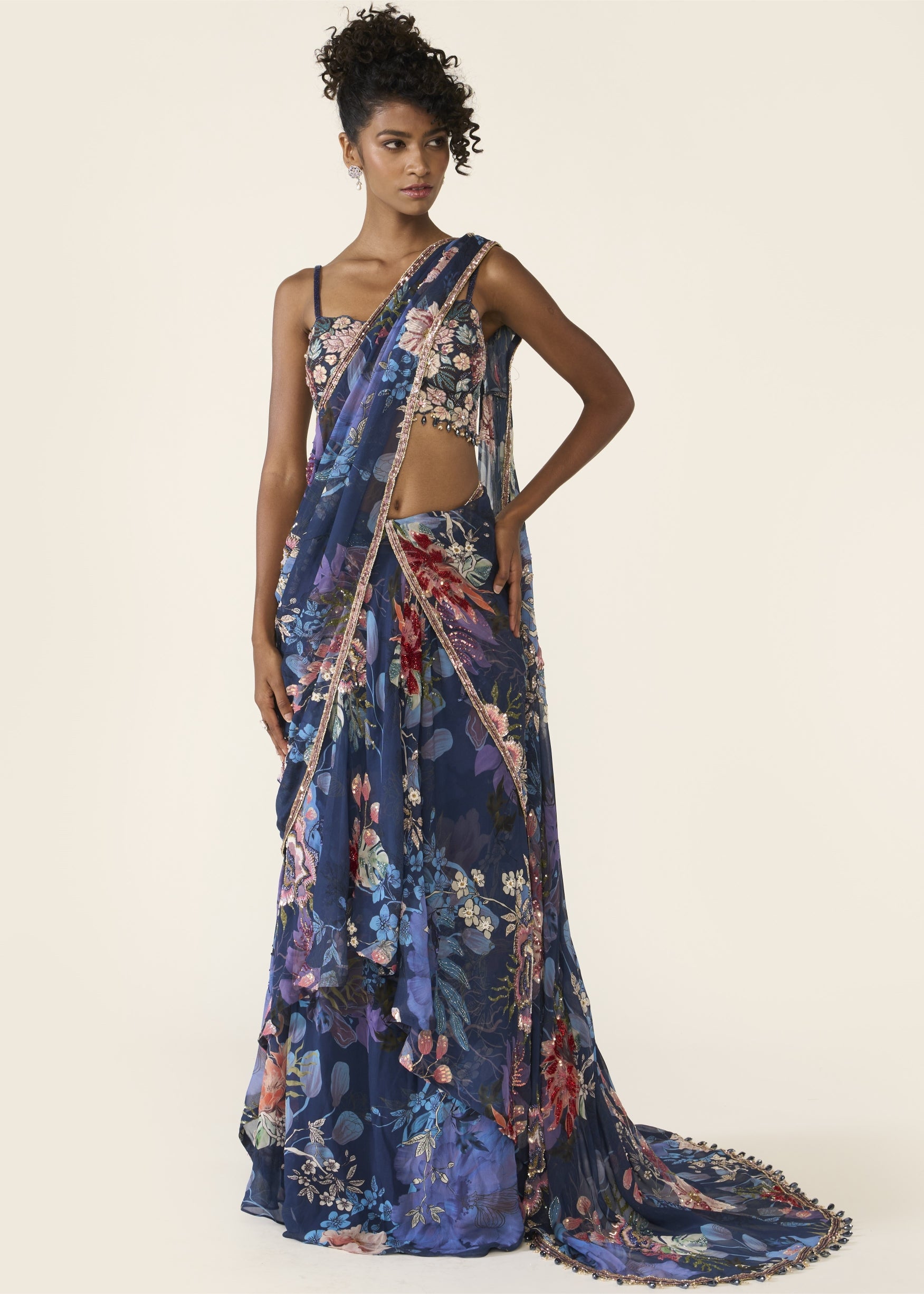Blue Printed Concept Sari Set