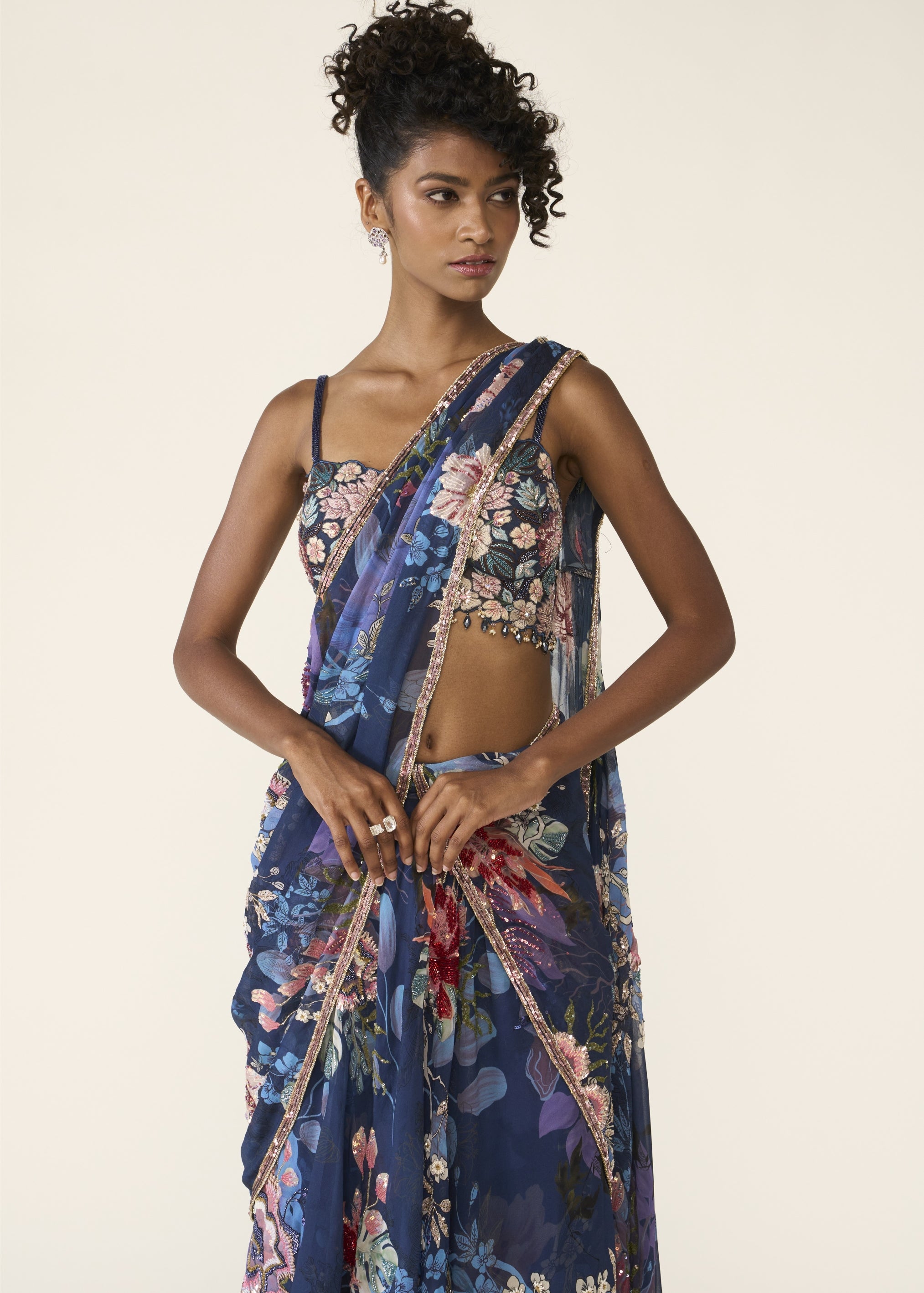 Blue Printed Concept Sari Set