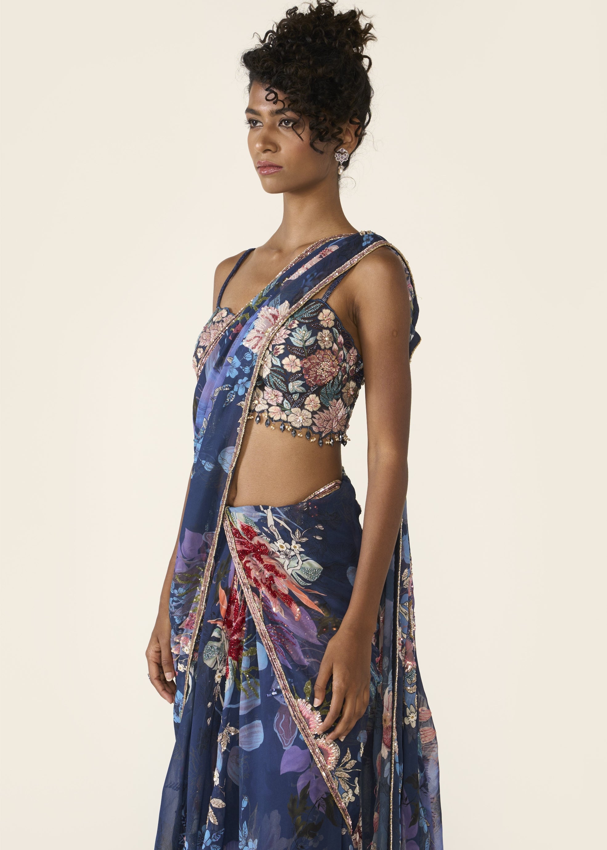 Blue Printed Concept Sari Set