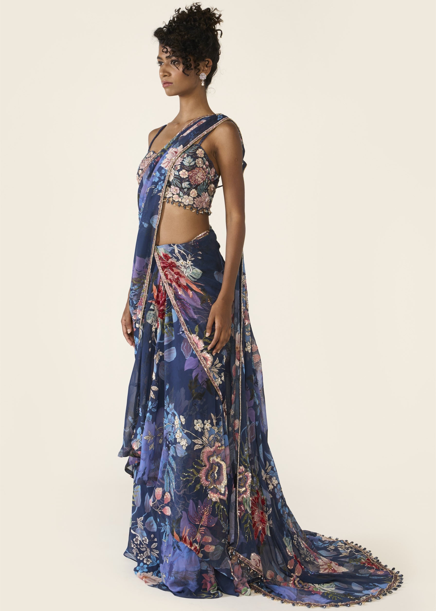 Blue Printed Concept Sari Set