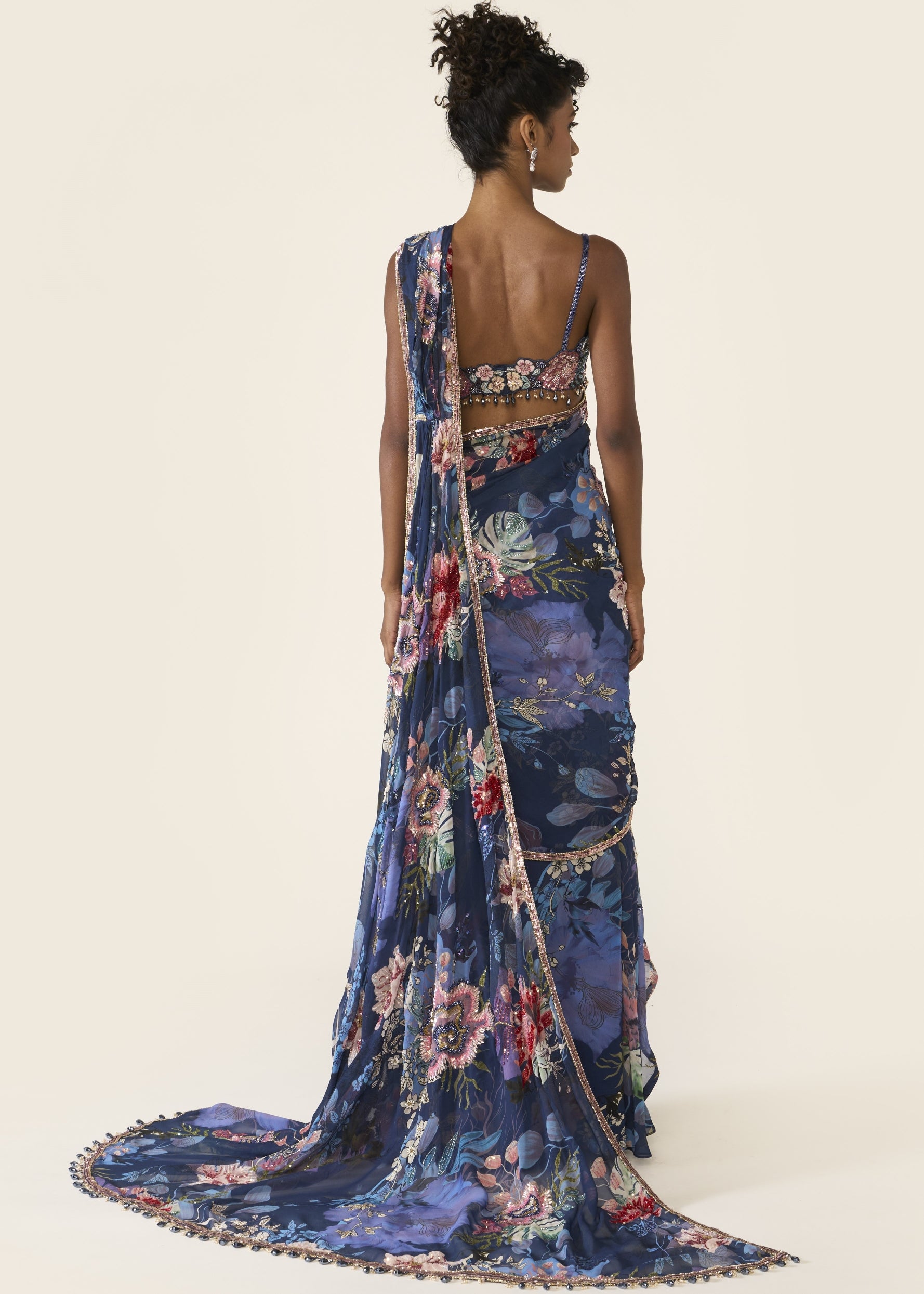 Blue Printed Concept Sari Set
