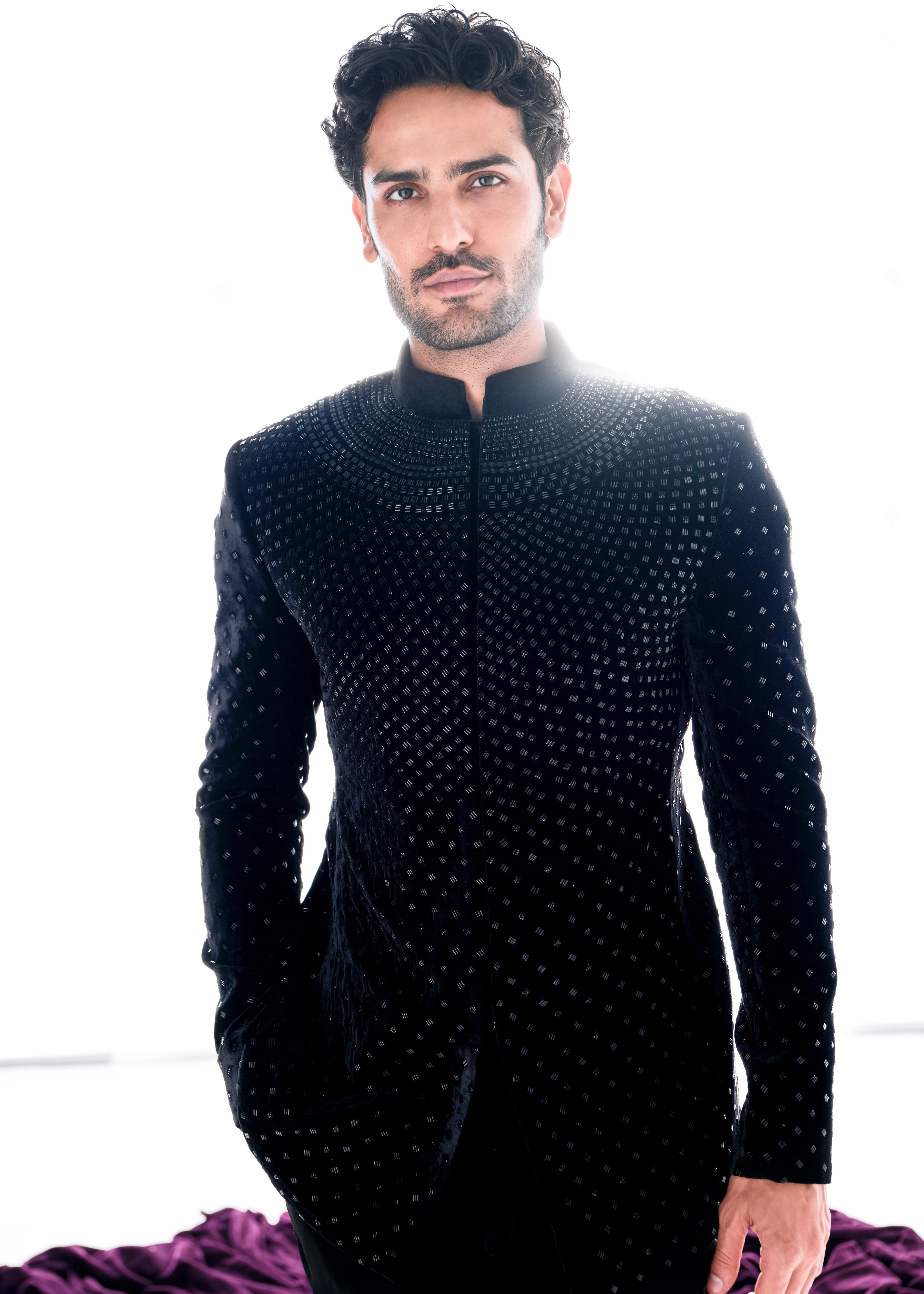 Black Scattered Cutdana Bandhgala