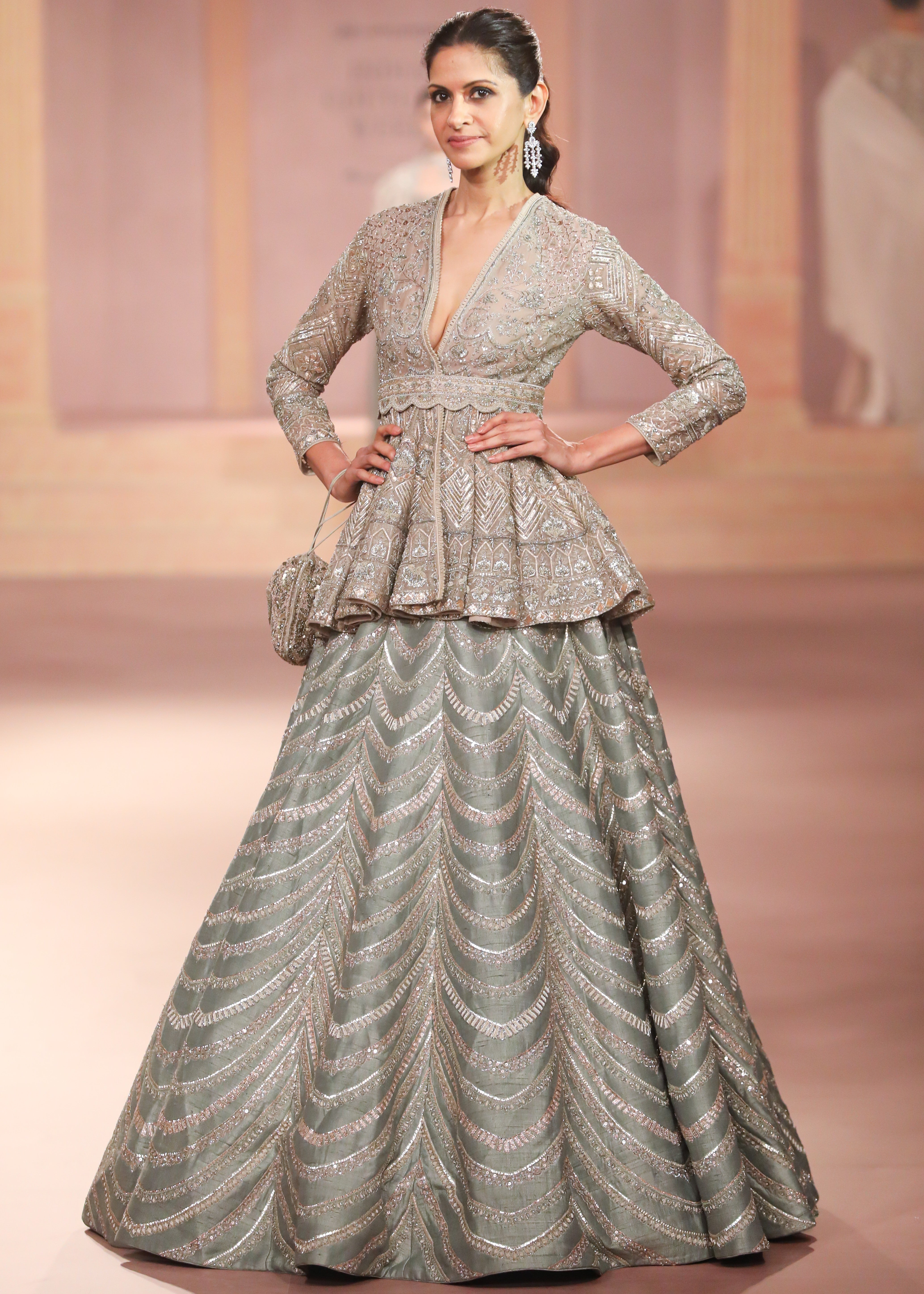 Mint Peplum Top Lehenga Set