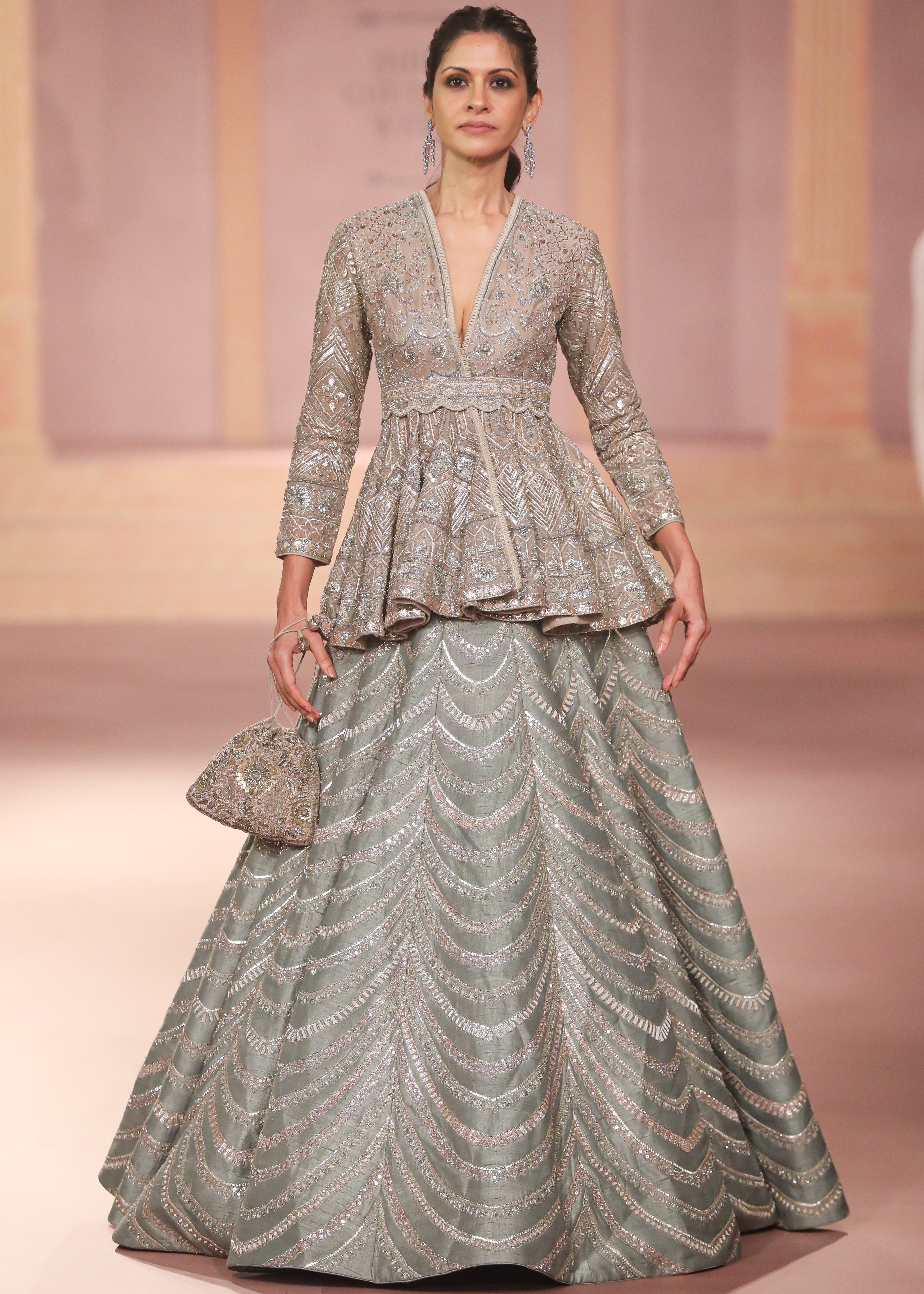 Mint Peplum Top Lehenga Set