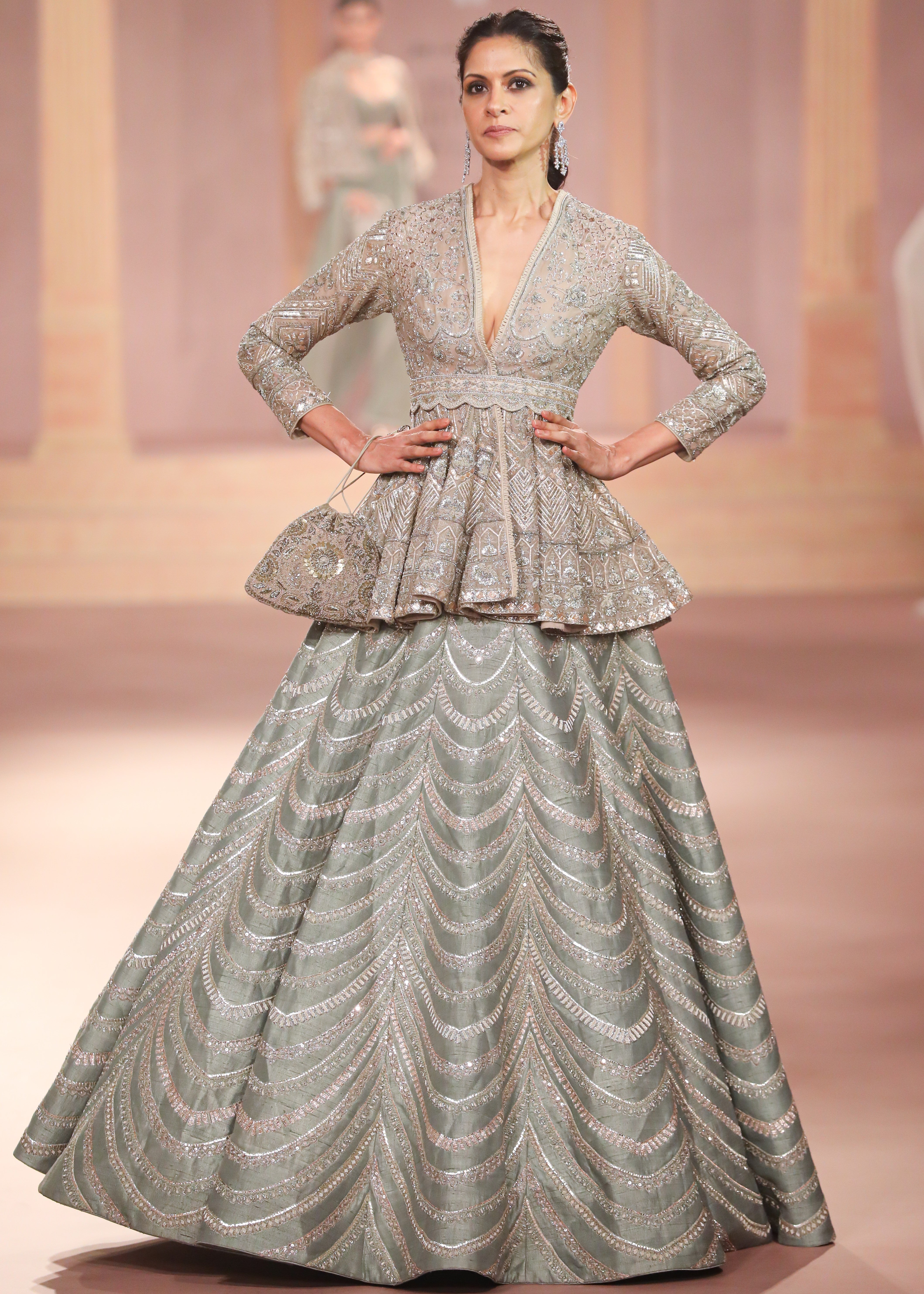 Mint Peplum Top Lehenga Set