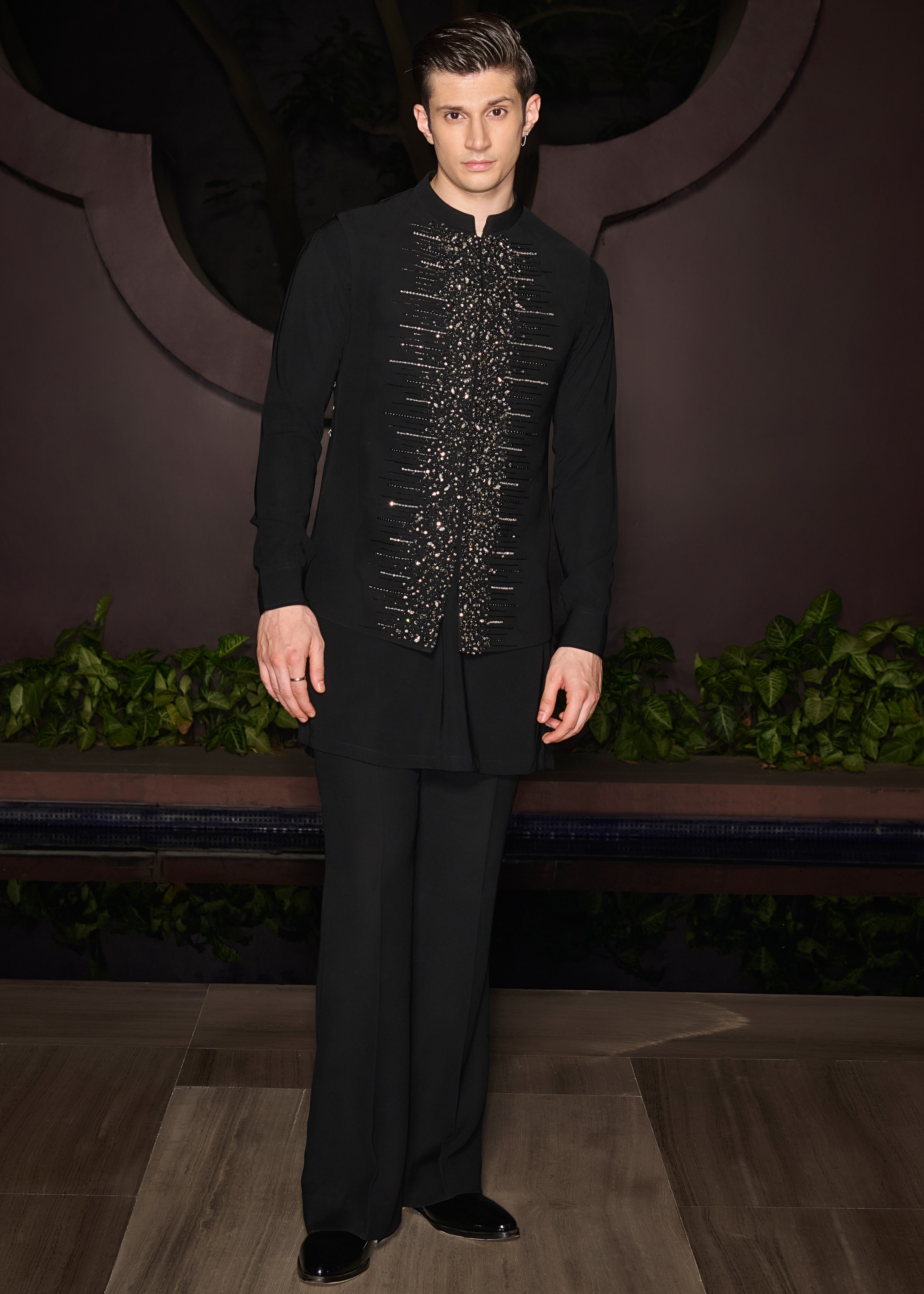 Noir Crest Nehru Jacket Set