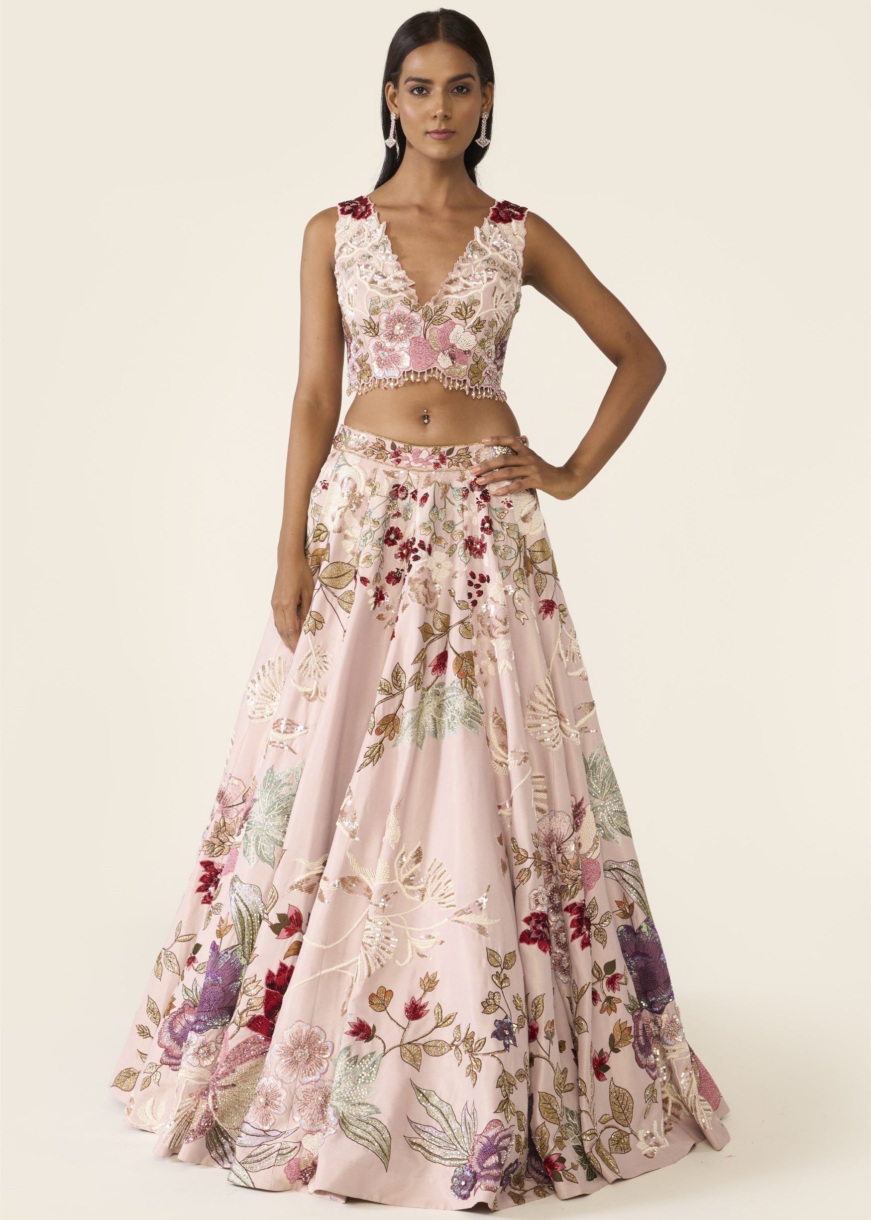 Pink Embroidered Lehenga Set