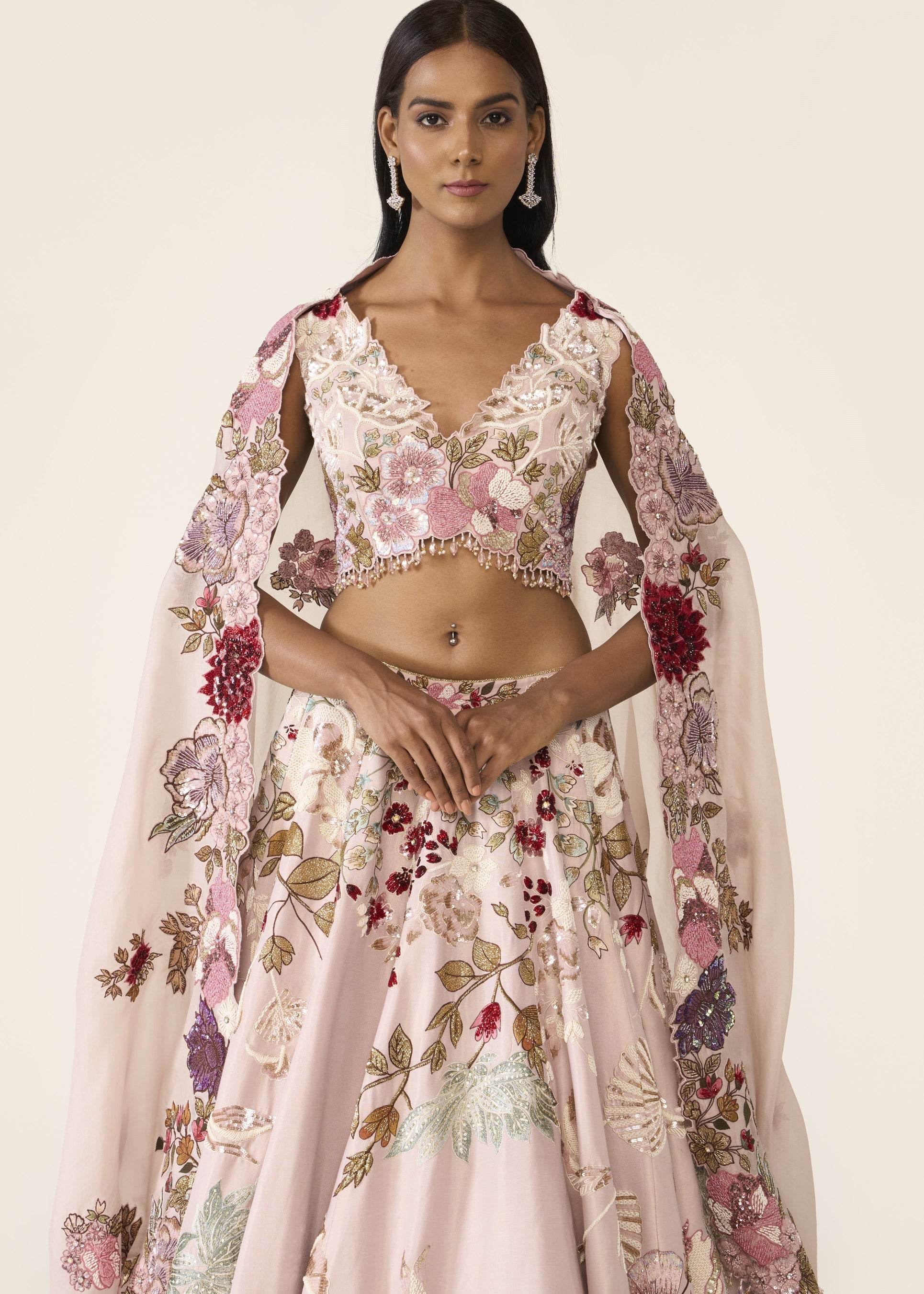 Pink Embroidered Lehenga Set