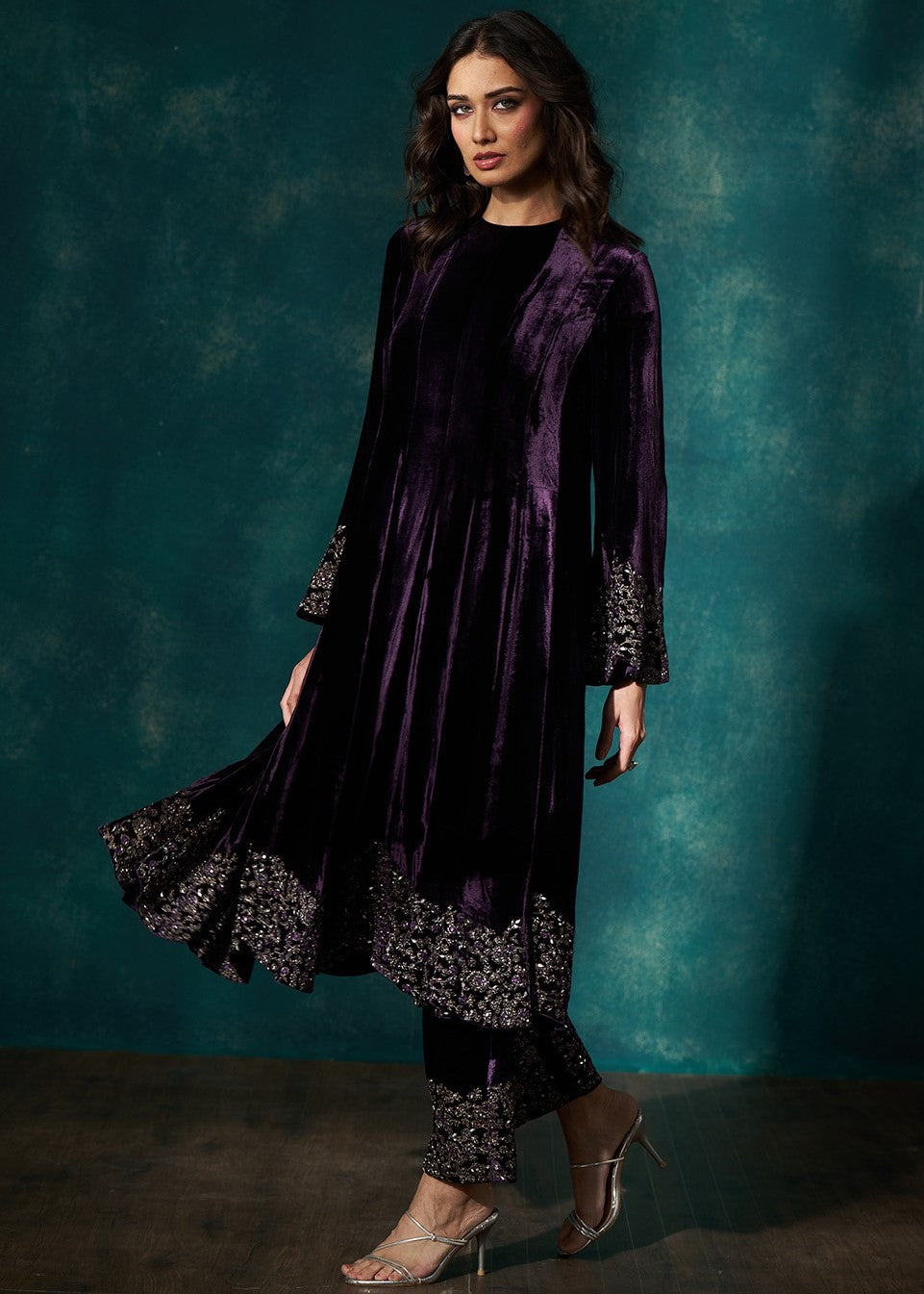 Wine Velvet Short Anarkali