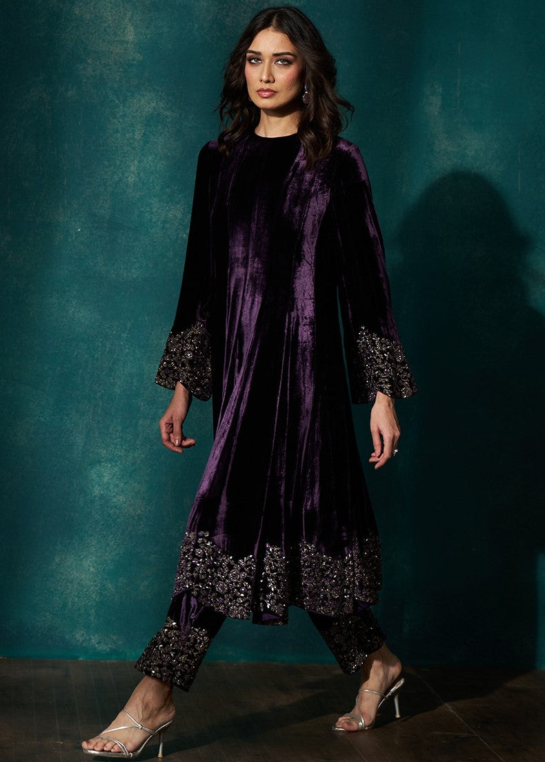Wine Velvet Short Anarkali